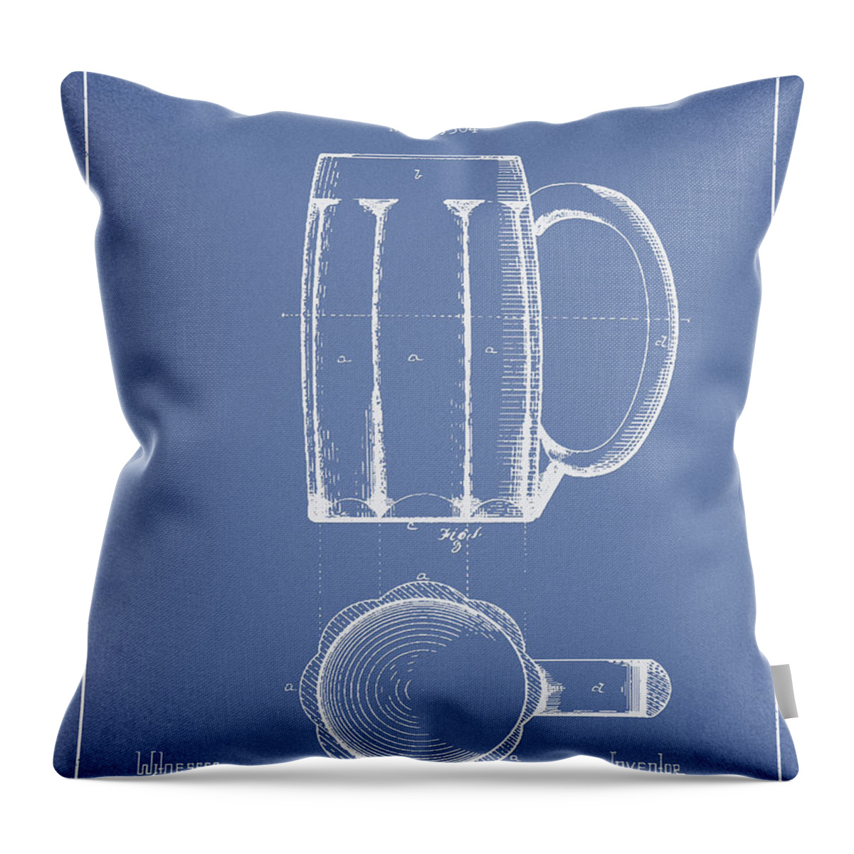 Beer Mug Throw Pillow featuring the digital art Beer Mug Patent from 1876 - Light Blue by Aged Pixel