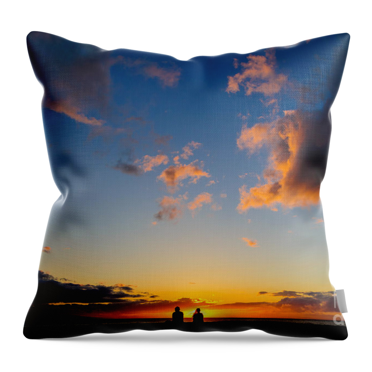 Hawaii Throw Pillow featuring the photograph Couple watching the sunset on a beach in Maui Hawaii USA #4 by Don Landwehrle