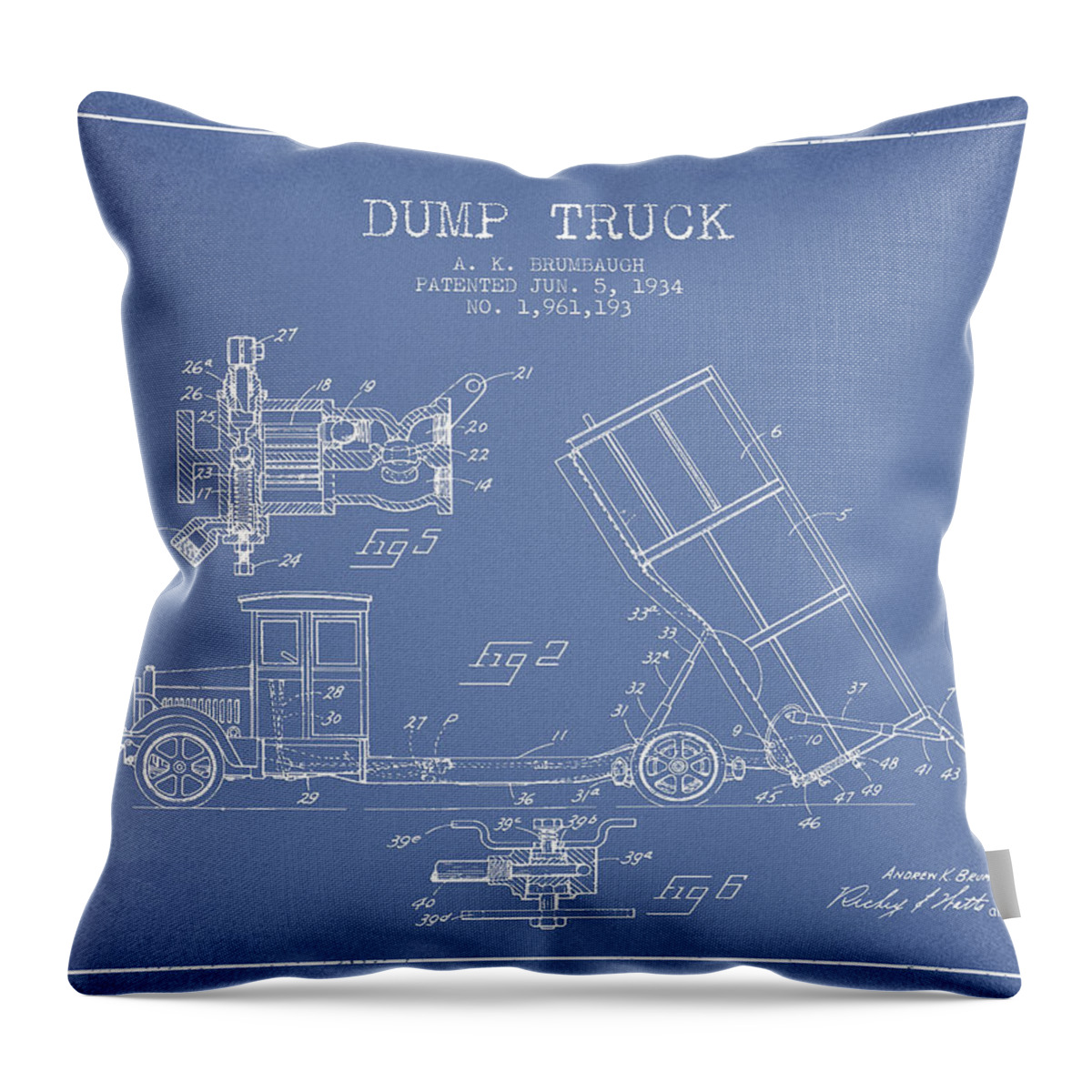 Dump Truck Throw Pillow featuring the digital art Dump Truck patent drawing from 1934 #4 by Aged Pixel