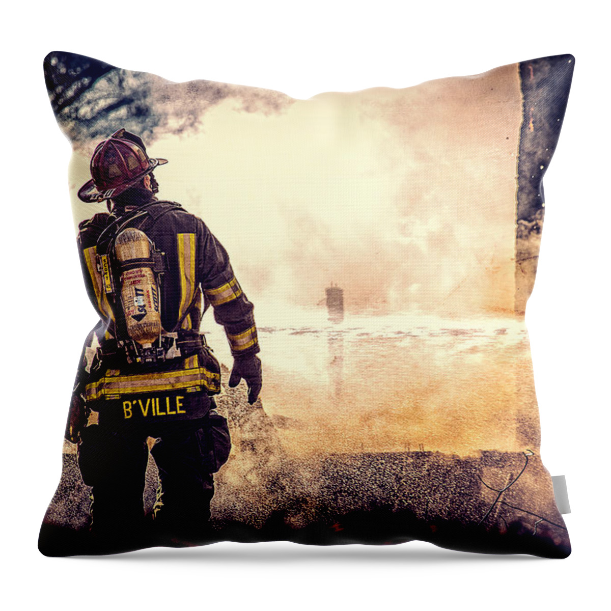 Fire Throw Pillow featuring the photograph Firefighters #4 by Everet Regal