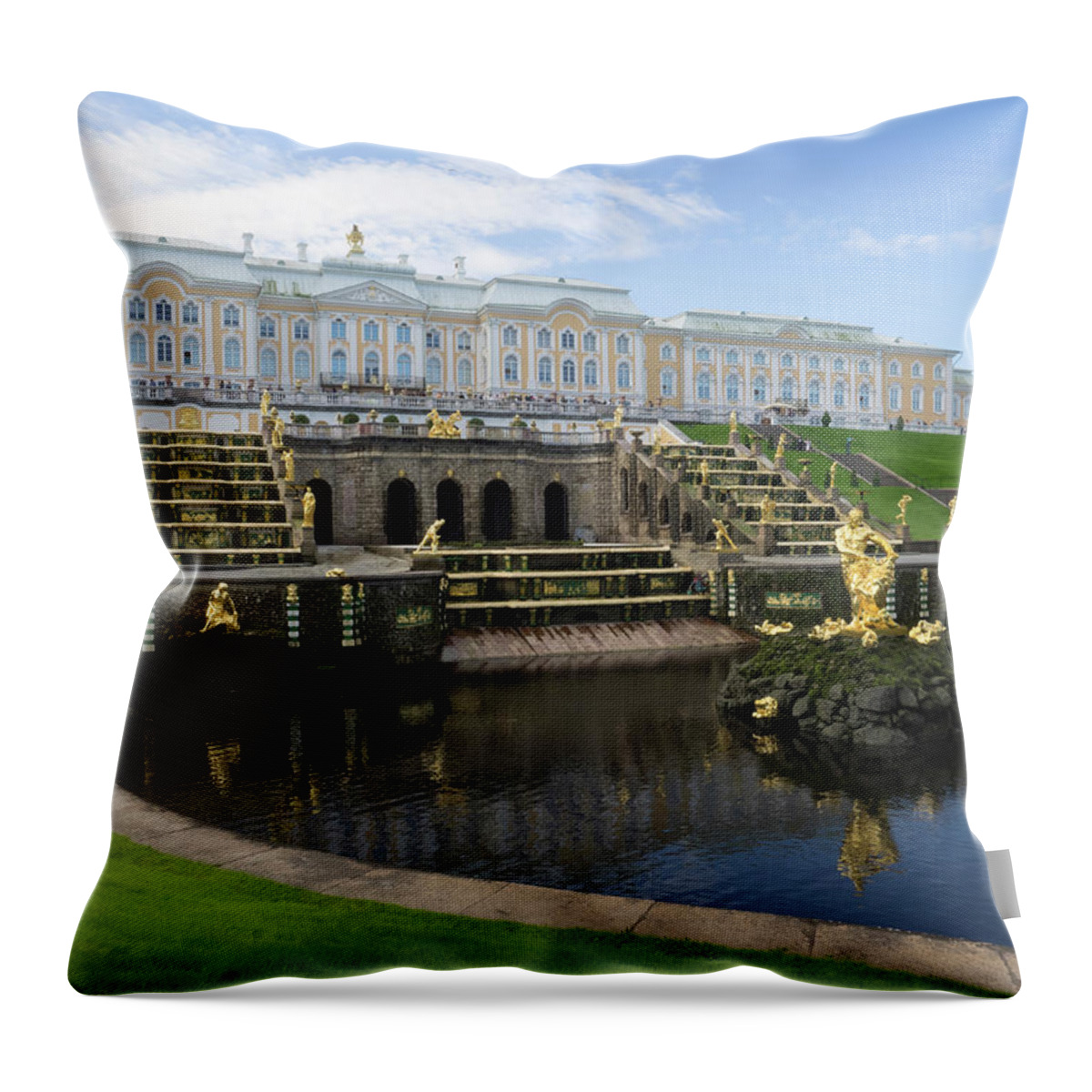 Photography Throw Pillow featuring the photograph Grand Cascade Fountains At Peterhof #4 by Panoramic Images