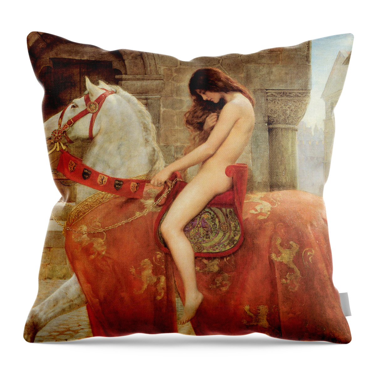 Lady Godiva Throw Pillow featuring the painting Lady Godiva #3 by John Collier
