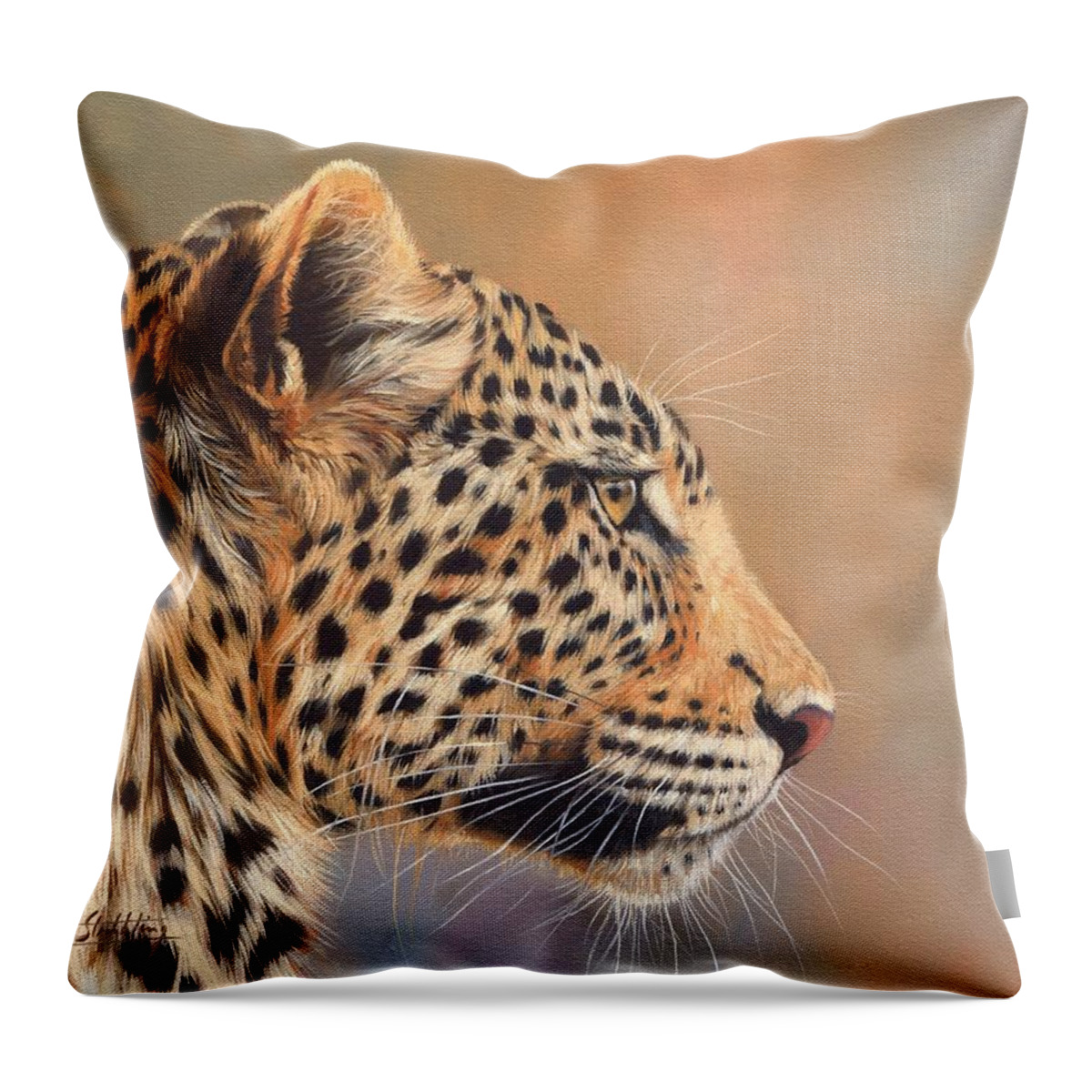Leopard Throw Pillow featuring the painting Leopard #4 by David Stribbling
