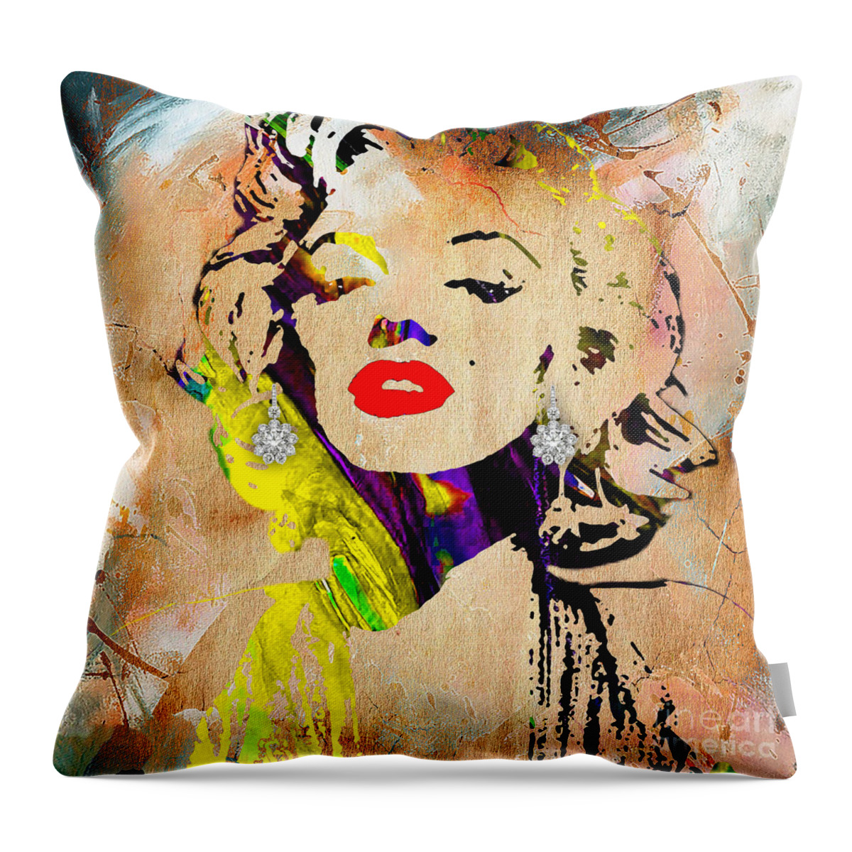 Marilyn Monroe Art Throw Pillow featuring the mixed media Marilyn Monroe Diamond Earring Collection #4 by Marvin Blaine