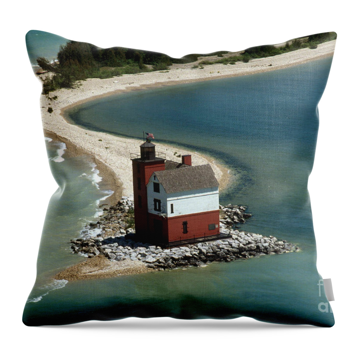 Lighthouse Throw Pillow featuring the photograph Round Island Lighthouse, Mi #4 by Bruce Roberts