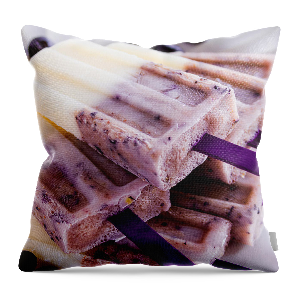 Background Throw Pillow featuring the photograph Vanilla and Blueberry Popsicles #4 by Teri Virbickis