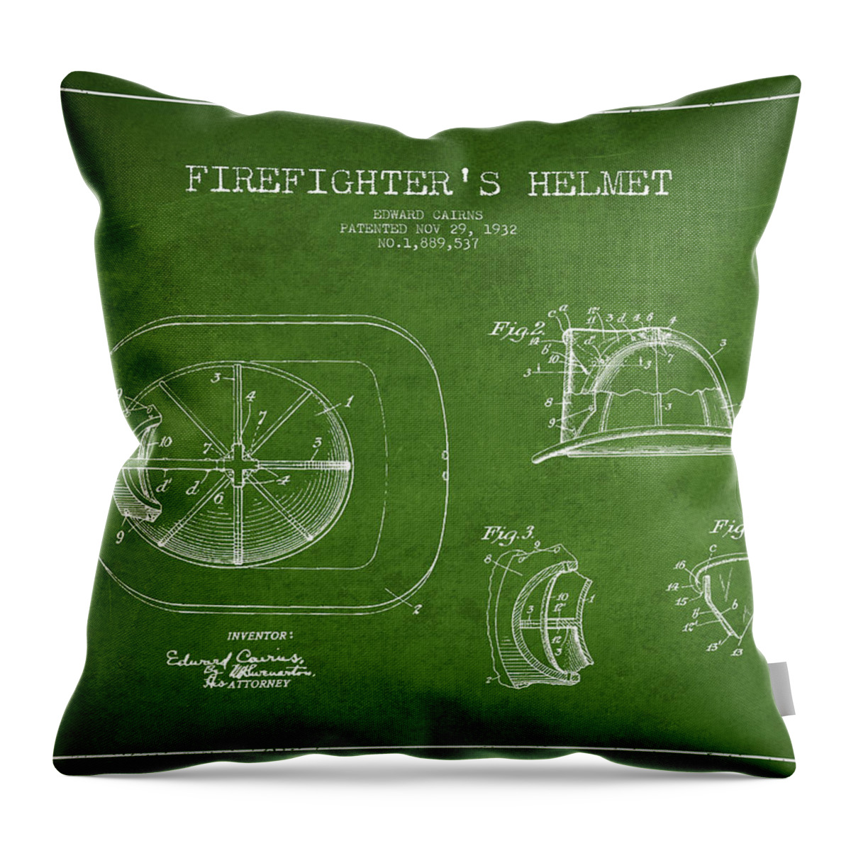 Firefighter Throw Pillow featuring the digital art Vintage Firefighter Helmet Patent drawing from 1932 #4 by Aged Pixel
