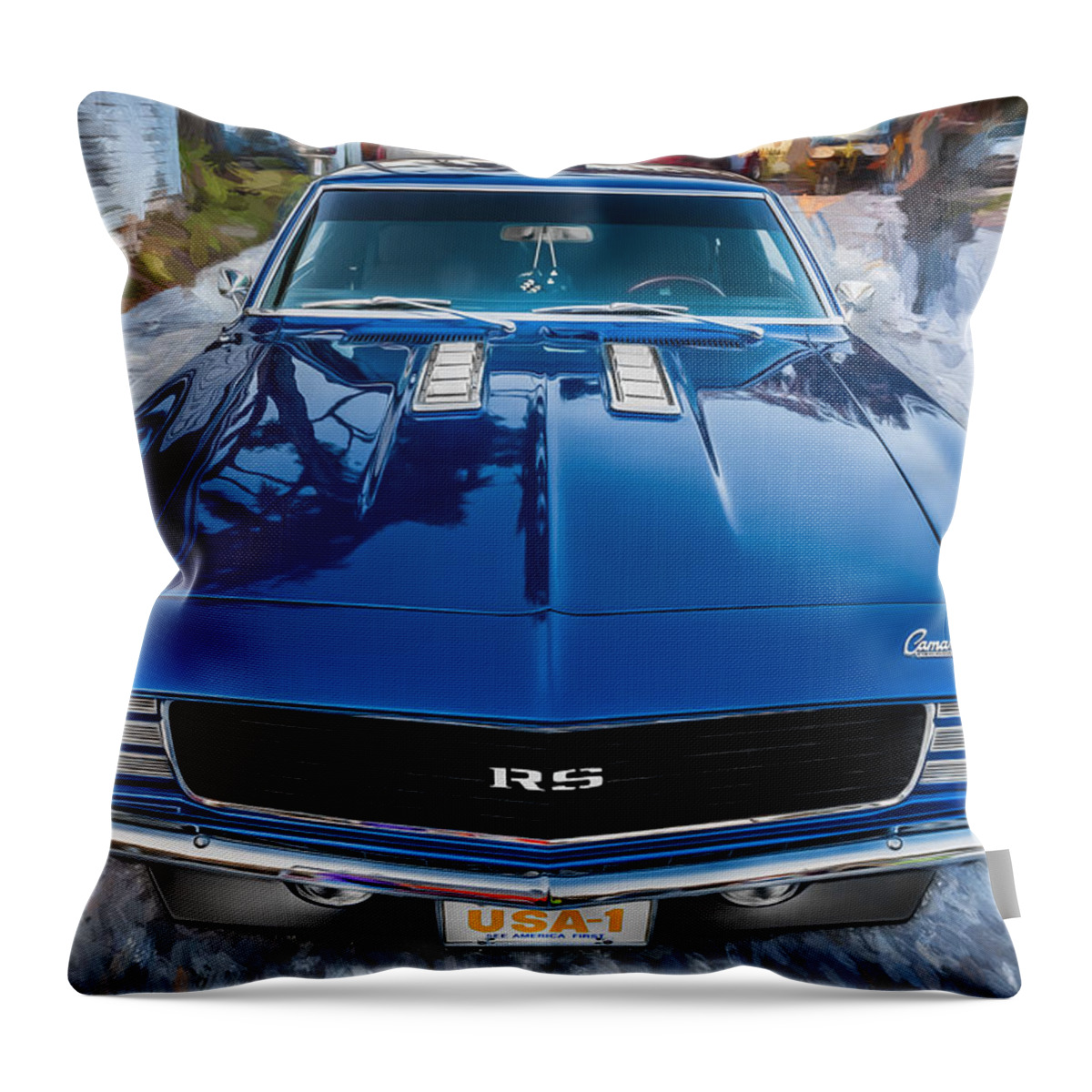 1969 Chevrolet Camaro Throw Pillow featuring the photograph 1969 Chevy Camaro RS Painted #5 by Rich Franco
