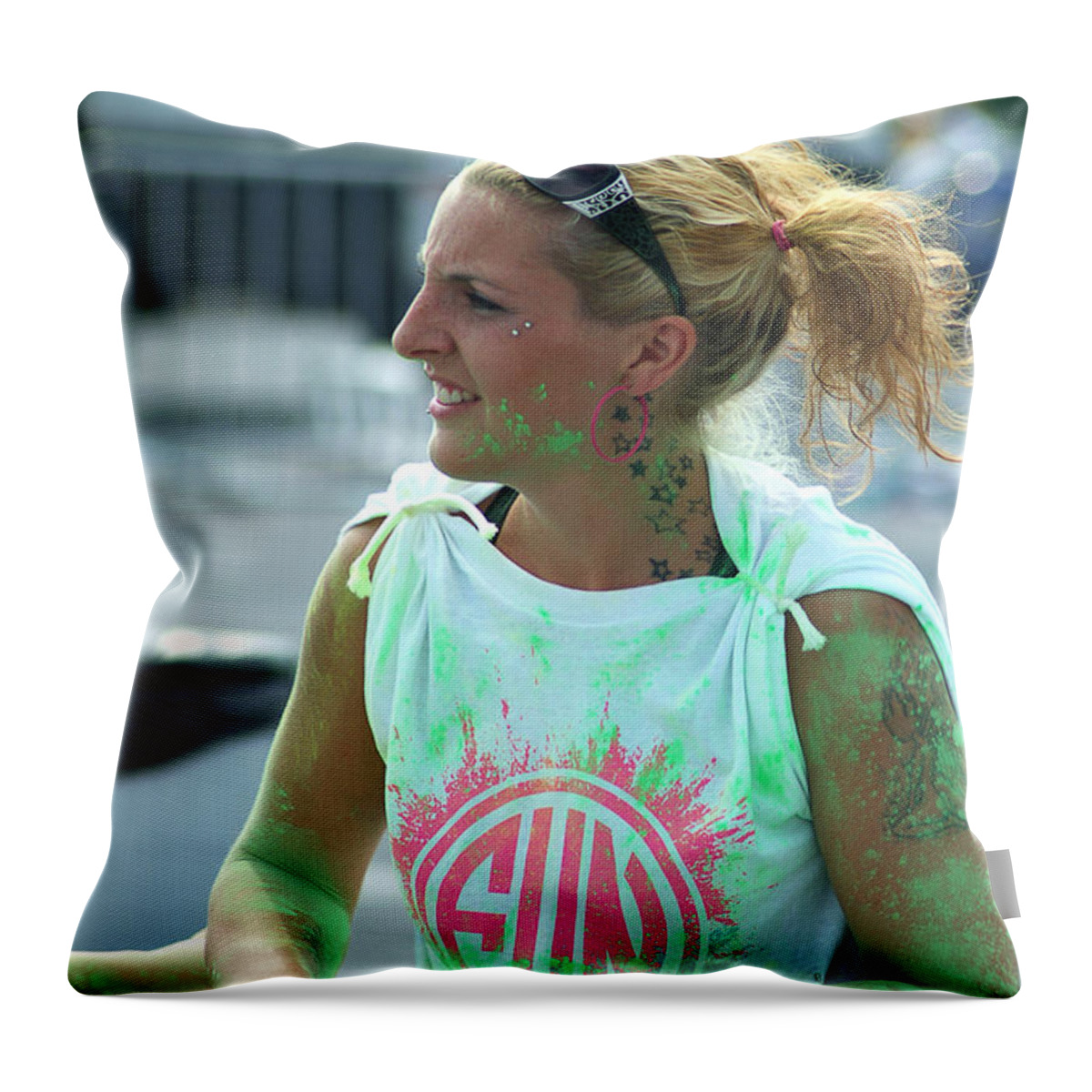  Throw Pillow featuring the photograph 5K Color Run by Michael Dorn