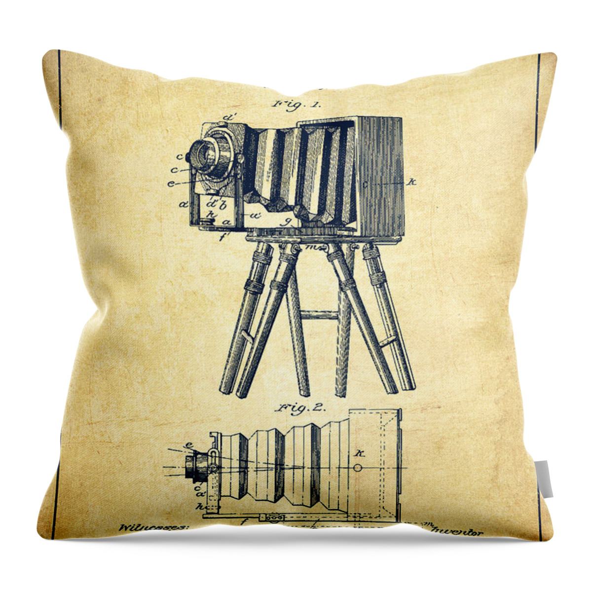 Camera Throw Pillow featuring the digital art Photographic Camera Patent Drawing from 1885 #1 by Aged Pixel