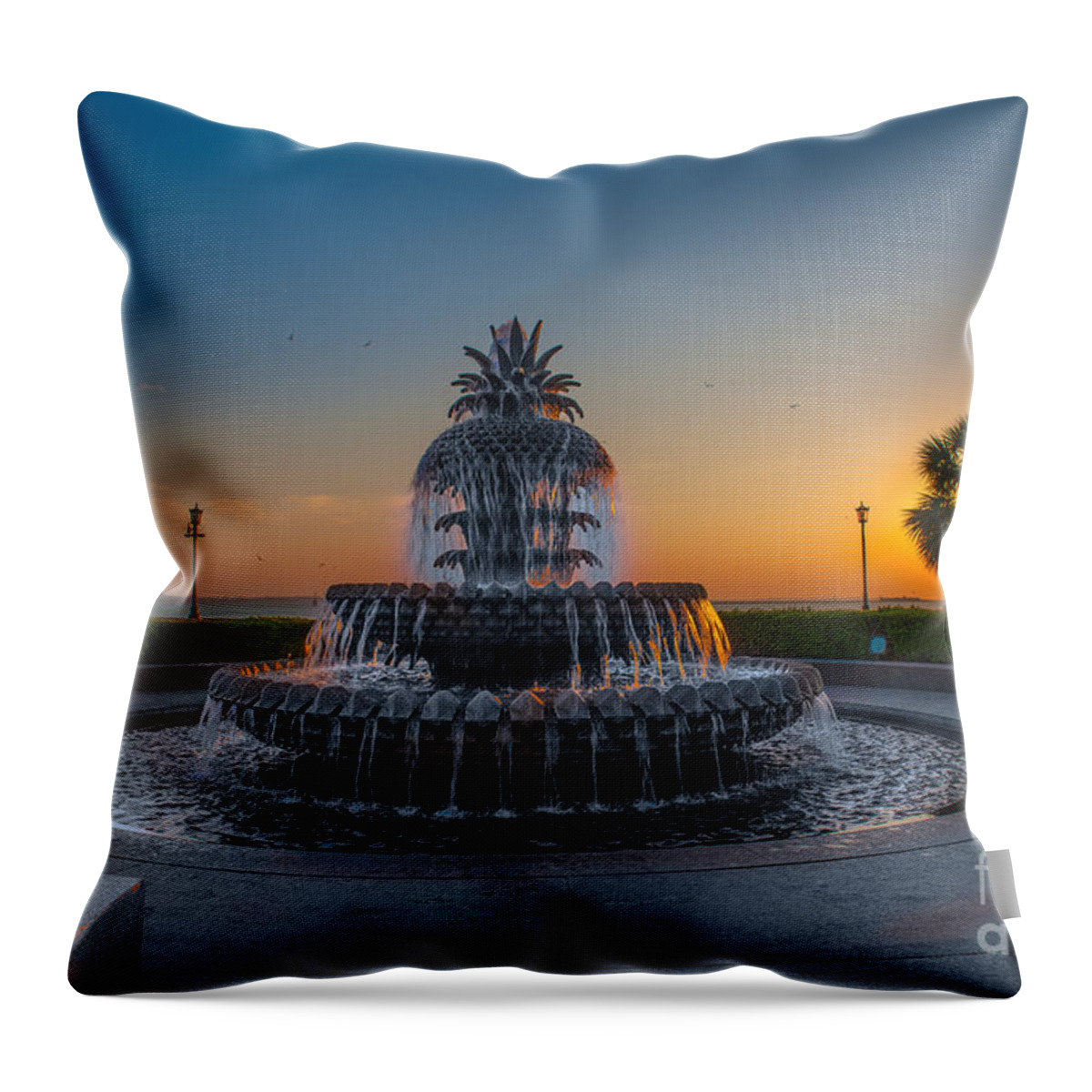 Pineapple Fountain Throw Pillow featuring the photograph Pineapple Glow by Dale Powell