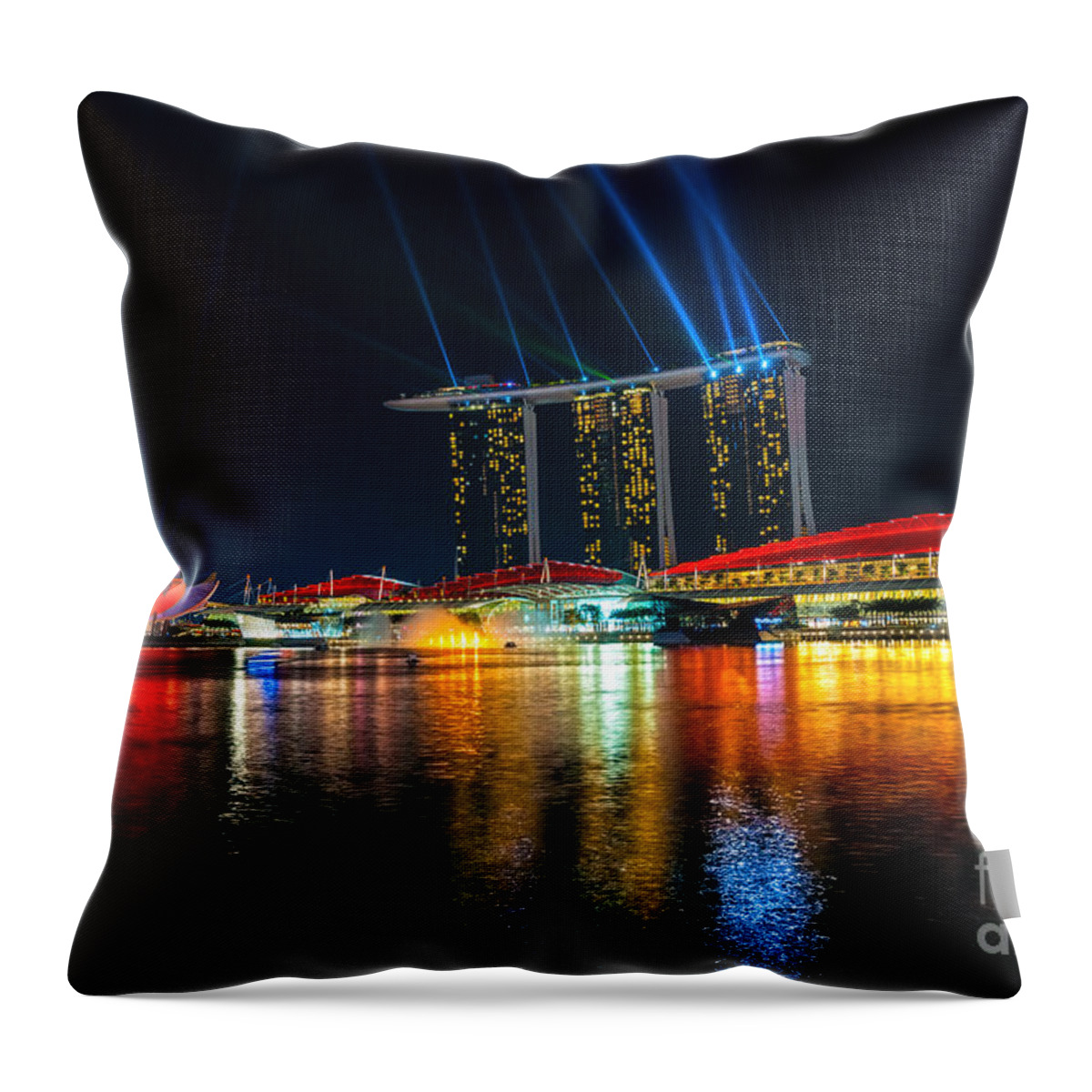 Night Throw Pillow featuring the photograph Singapore city skyline #5 by Luciano Mortula