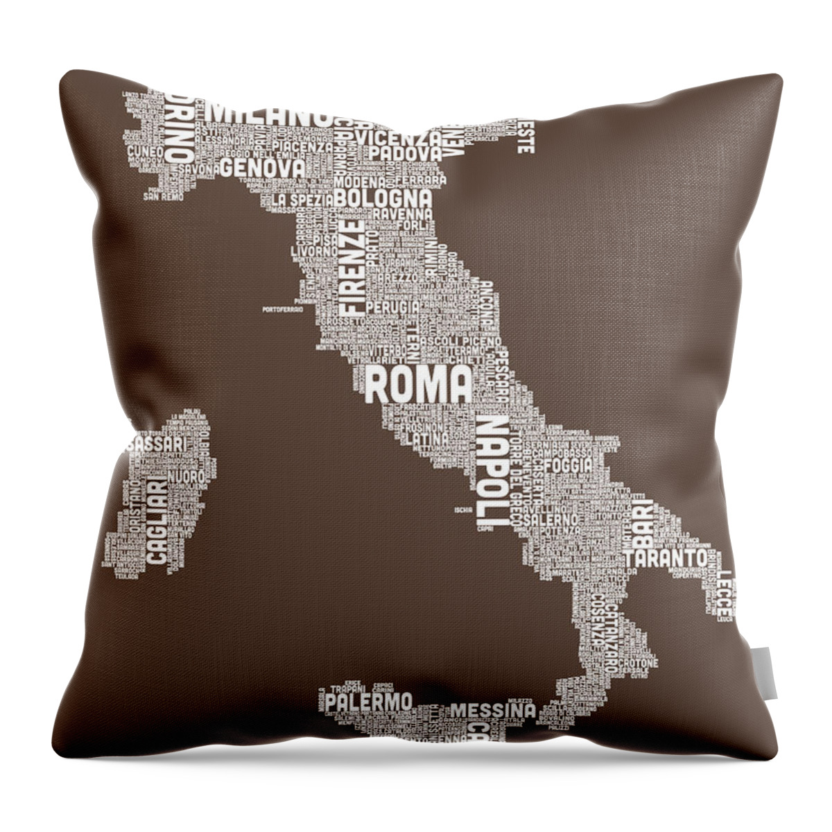 Italy Map Throw Pillow featuring the digital art Text Map of Italy Map #1 by Michael Tompsett
