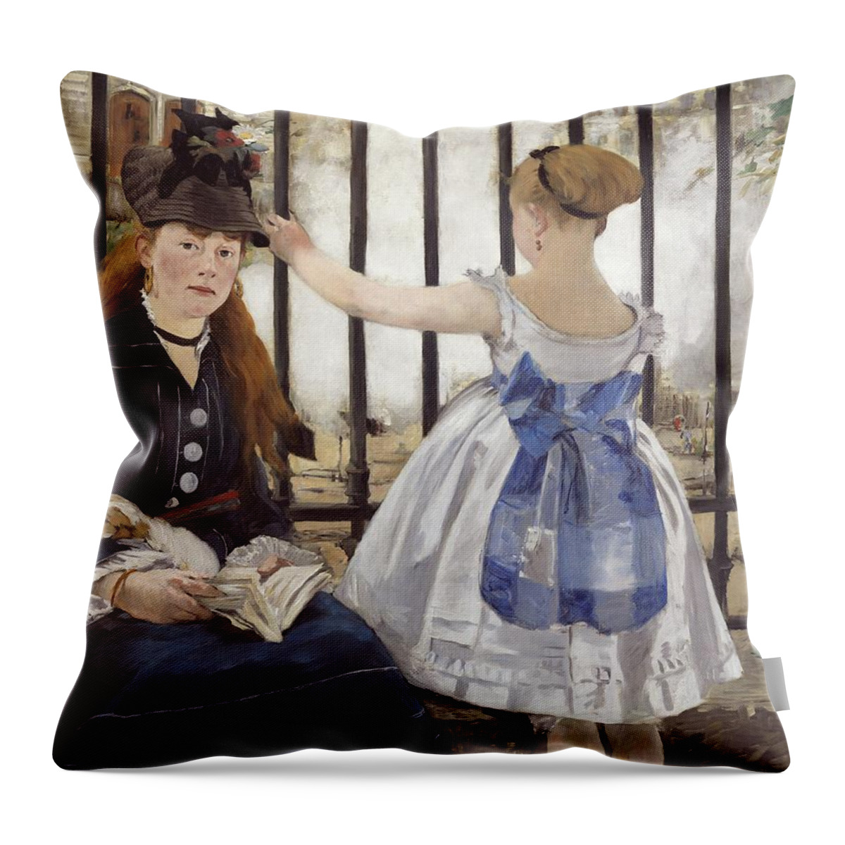 Edouard Manet Throw Pillow featuring the painting The Railway #5 by Edouard Manet
