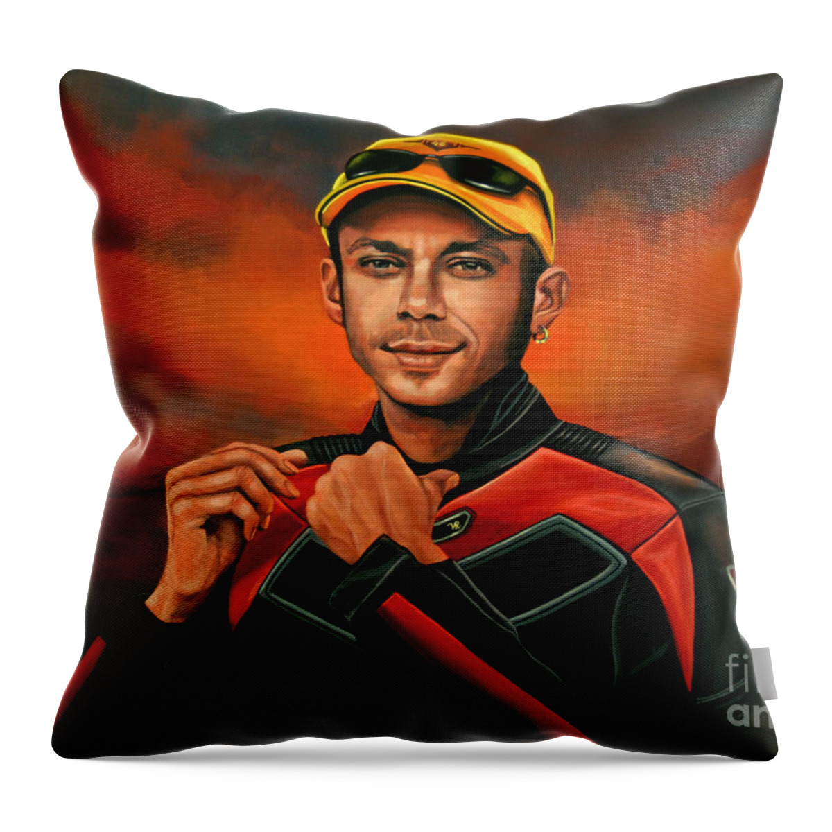 Valentino Rossi Throw Pillow featuring the painting Valentino Rossi by Paul Meijering