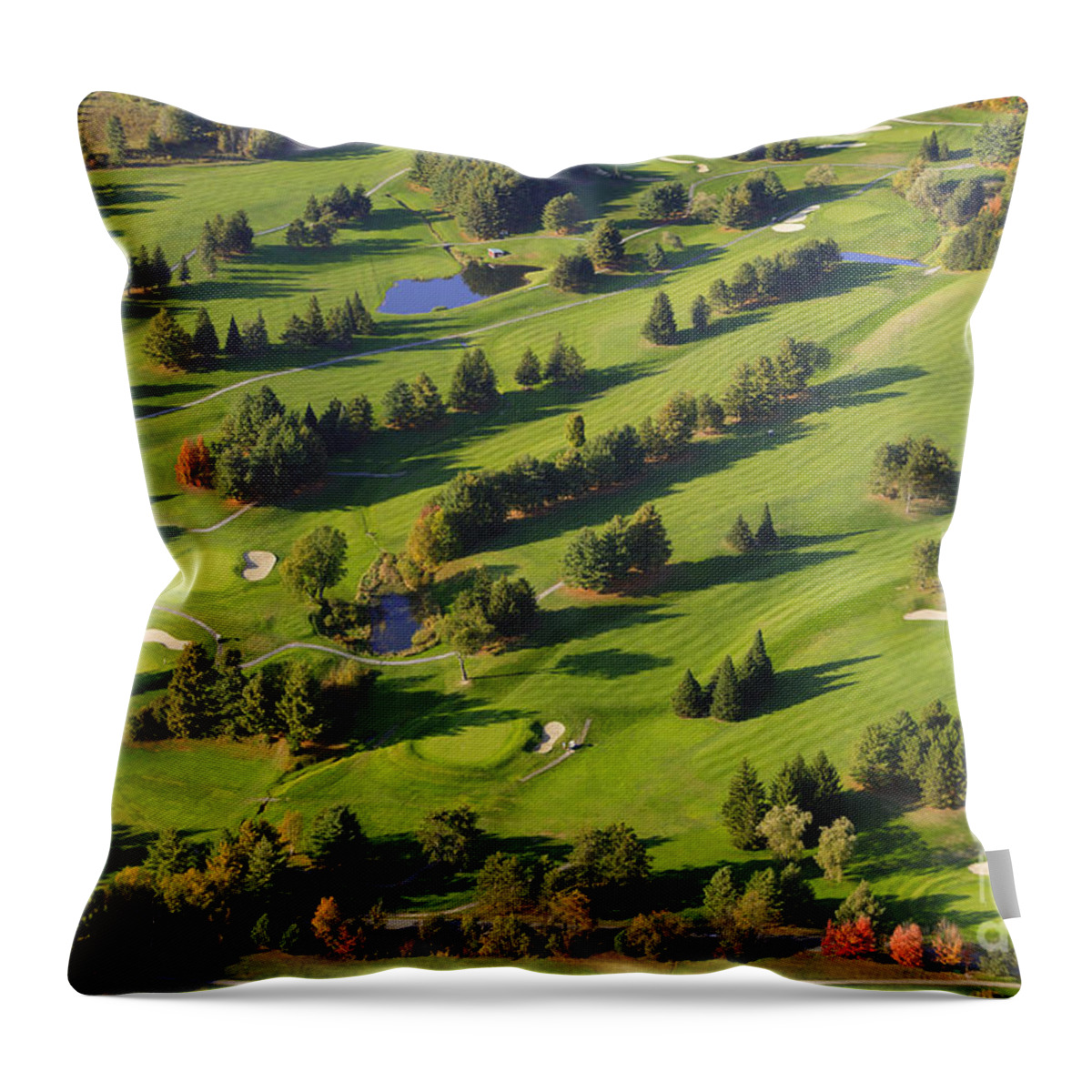 New England Throw Pillow featuring the photograph Aerial image of a golf course. #6 by Don Landwehrle