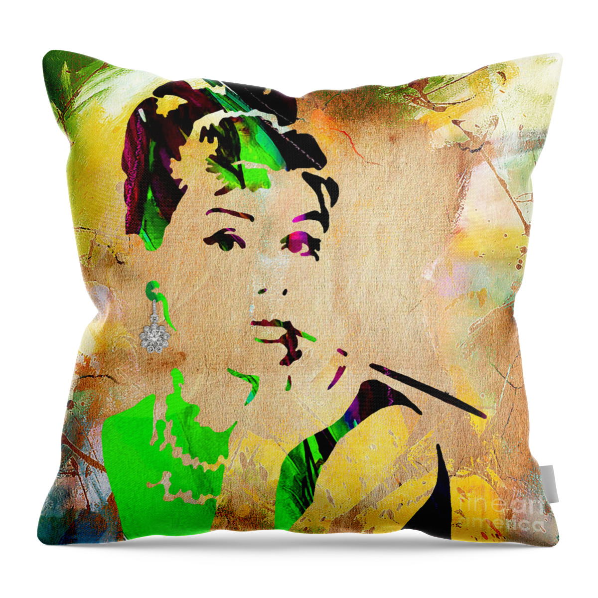 Audrey Hepburn Throw Pillow featuring the mixed media Audrey Hepburn Collection #6 by Marvin Blaine