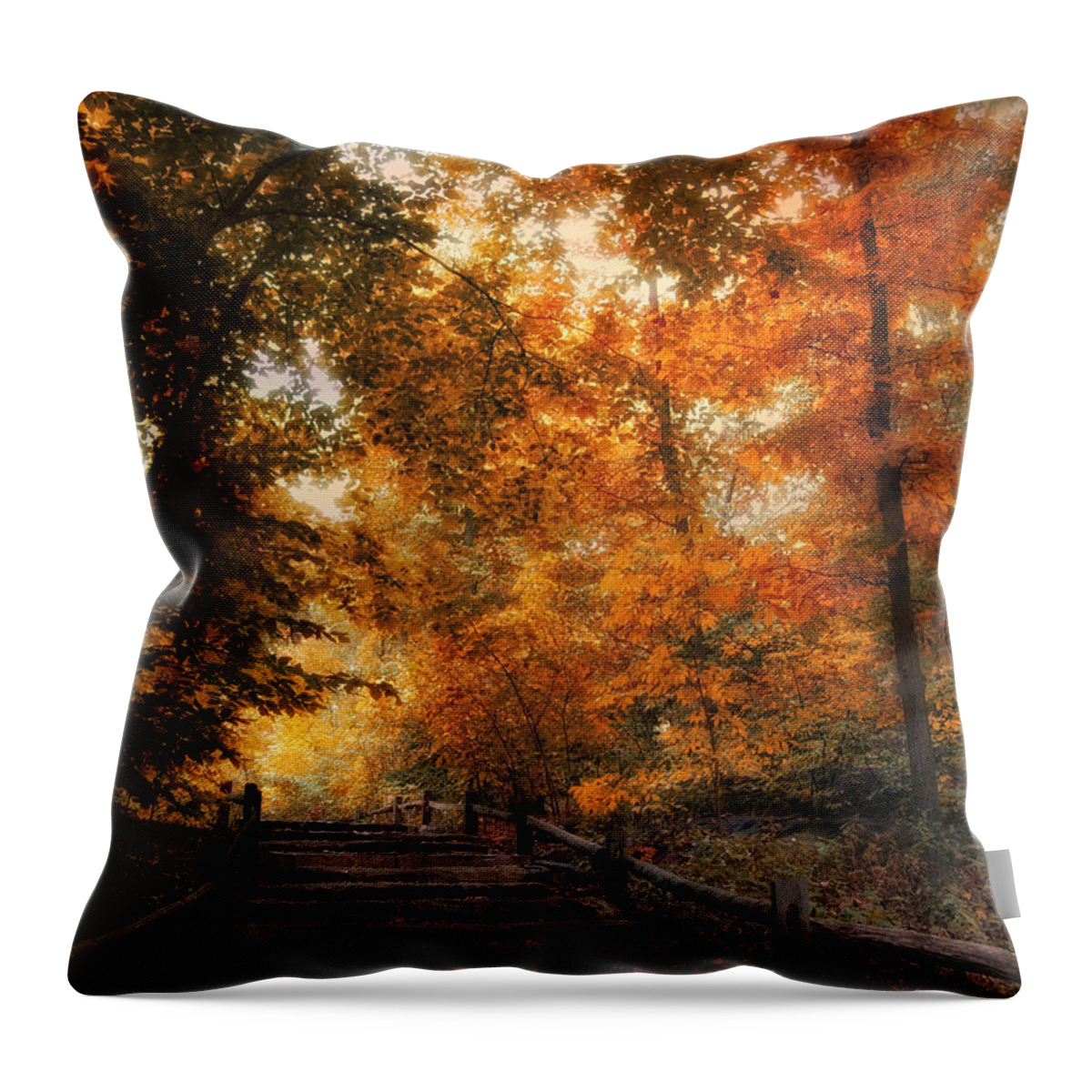 Woods Throw Pillow featuring the photograph Autumn Trail #4 by Jessica Jenney