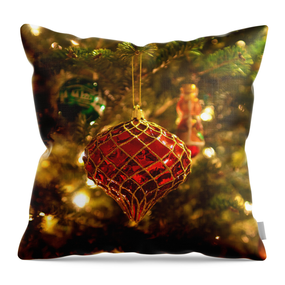Artificial Throw Pillow featuring the photograph Christmas Tree Ornaments #6 by Alex Grichenko