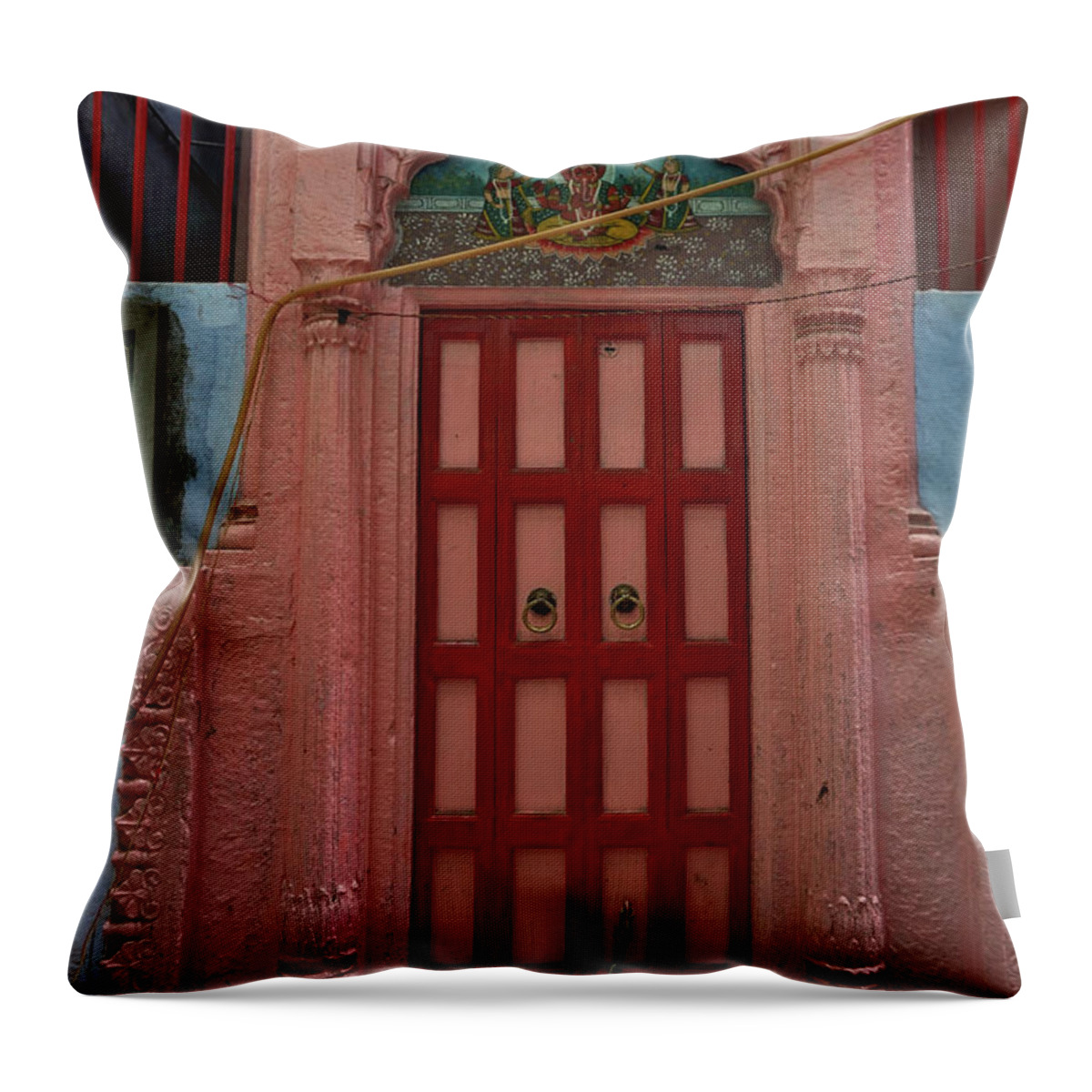 Description Throw Pillow featuring the photograph Old Doors India, Varanasi #6 by Stereostok