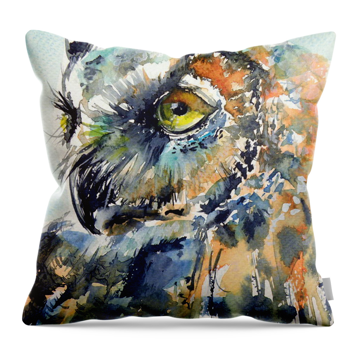 Owl Throw Pillow featuring the painting Owl #5 by Kovacs Anna Brigitta