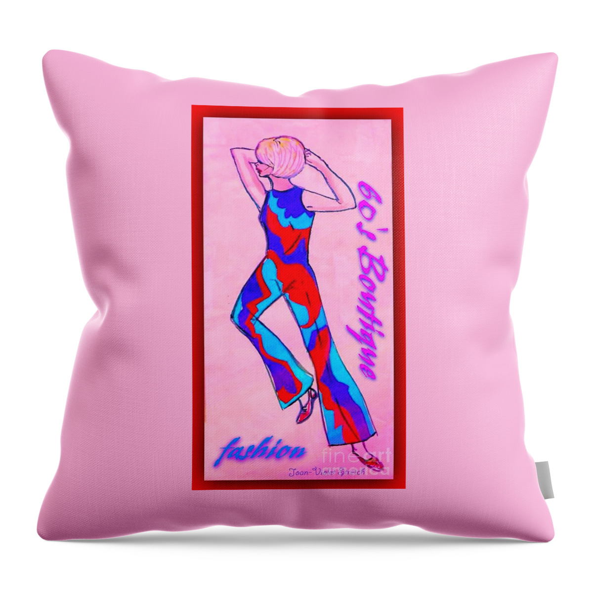 1960's Fashion Throw Pillow featuring the painting 60's Boutique by Joan-Violet Stretch