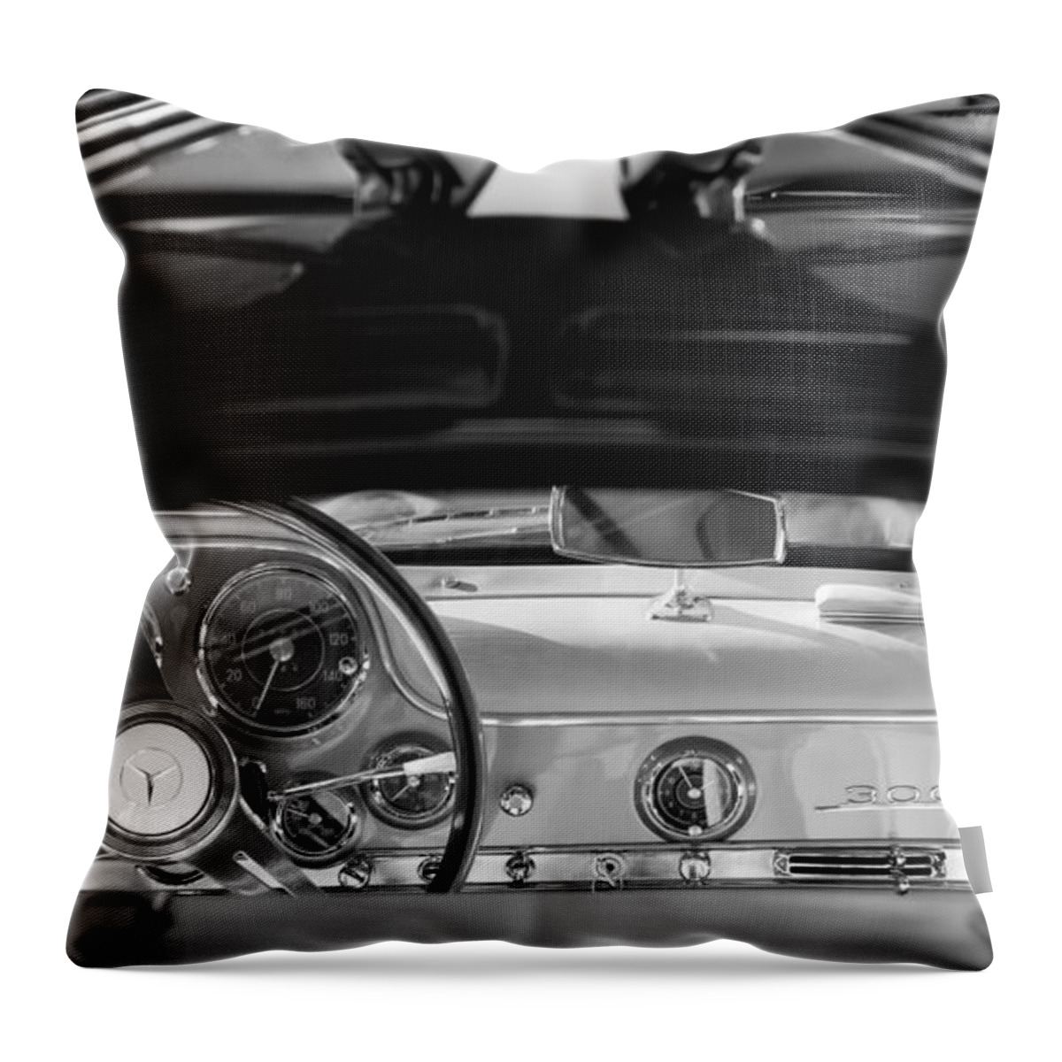 1955 Mercedes-benz Gullwing Dashboard Steering Wheel Throw Pillow featuring the photograph 1955 Mercedes-Benz Gullwing Dashboard - Steering Wheel #7 by Jill Reger
