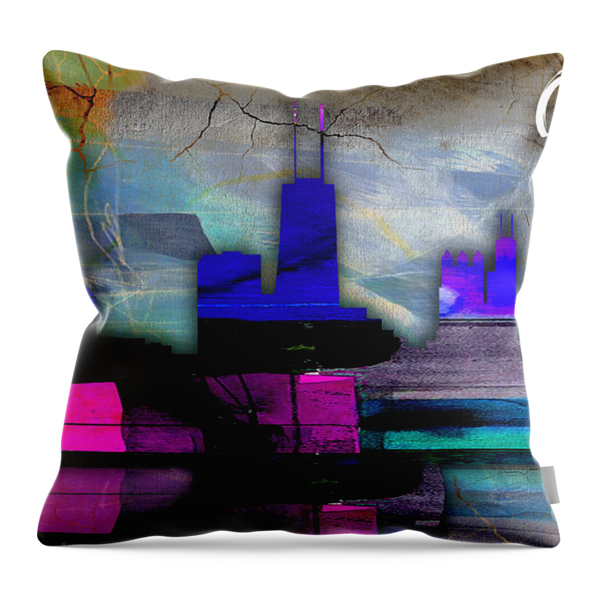 Chicago Art Throw Pillow featuring the mixed media Chicago Skyline Watercolor #6 by Marvin Blaine