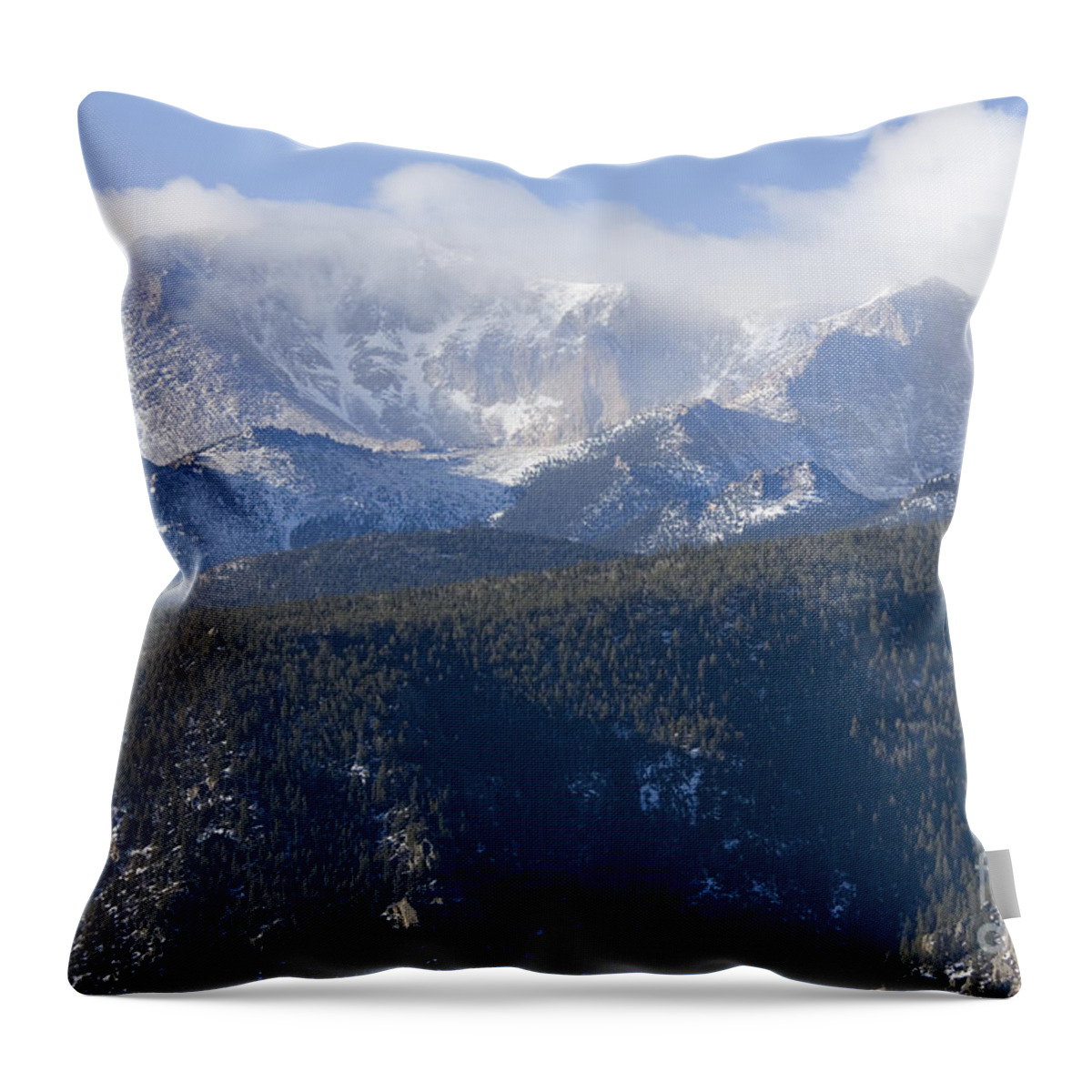Pikes Peak Throw Pillow featuring the photograph Cloudy Peak #7 by Steven Krull