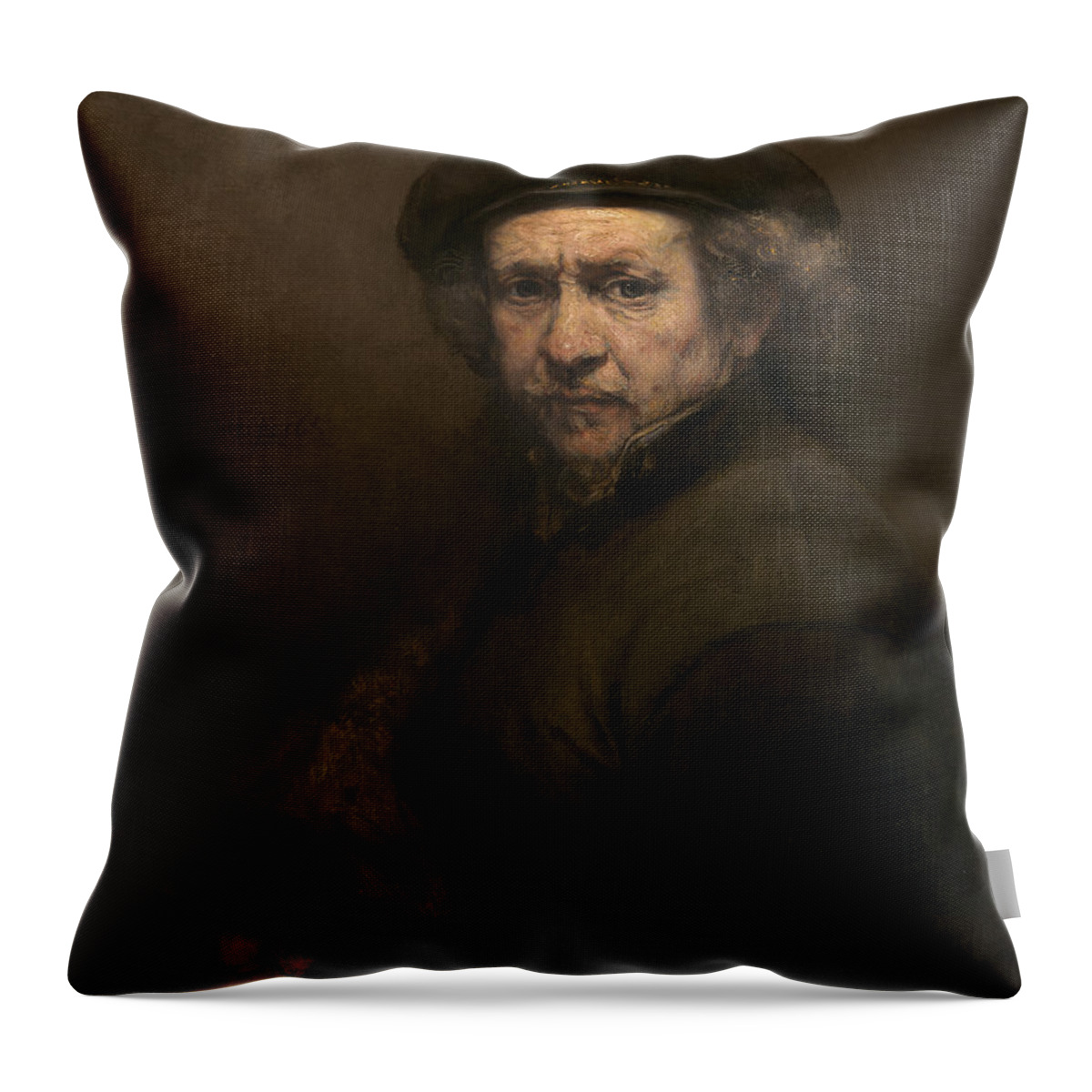 Rembrandt Van Rijn Throw Pillow featuring the painting Self Portrait #7 by Rembrandt van Rijn
