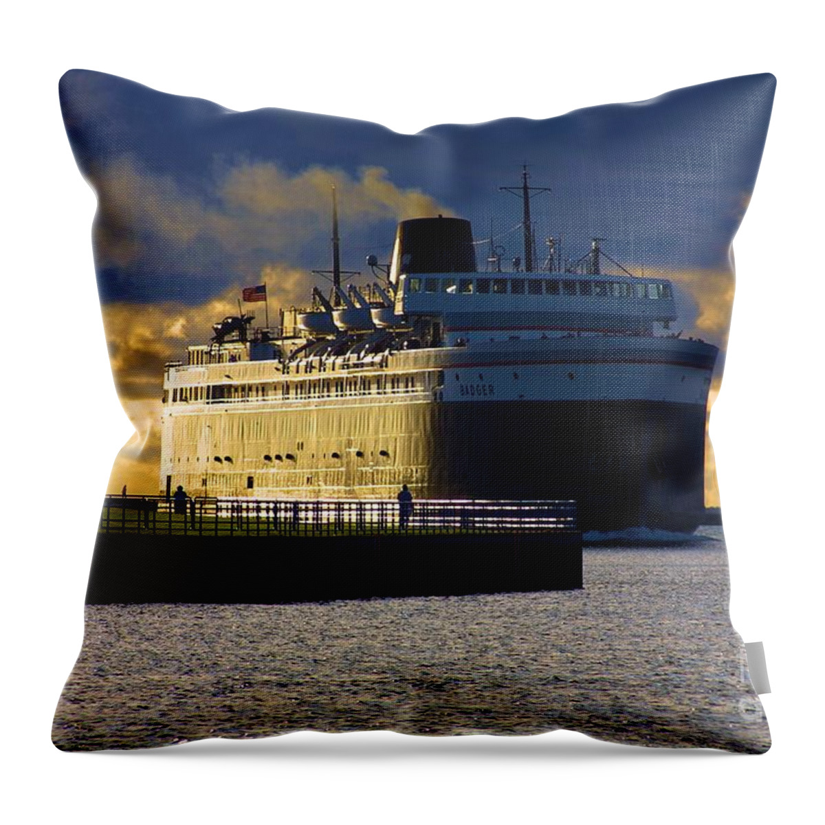 Ss Throw Pillow featuring the photograph S.S. Badger #7 by Bill Richards