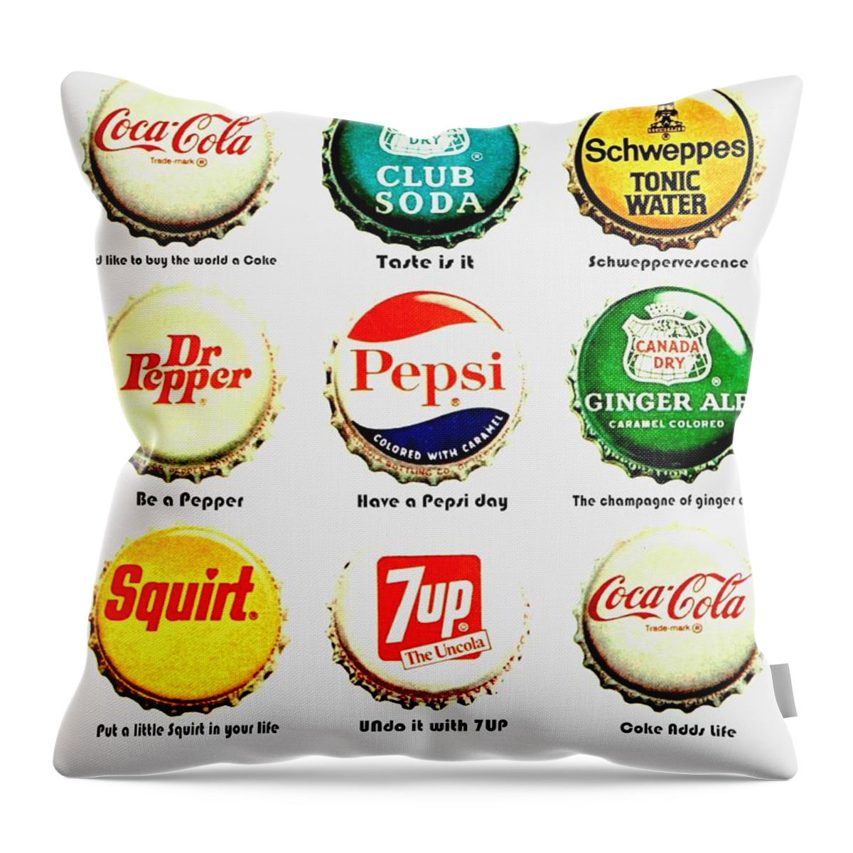 Soda Throw Pillow featuring the photograph 70s Soft Drink Slogans by Benjamin Yeager