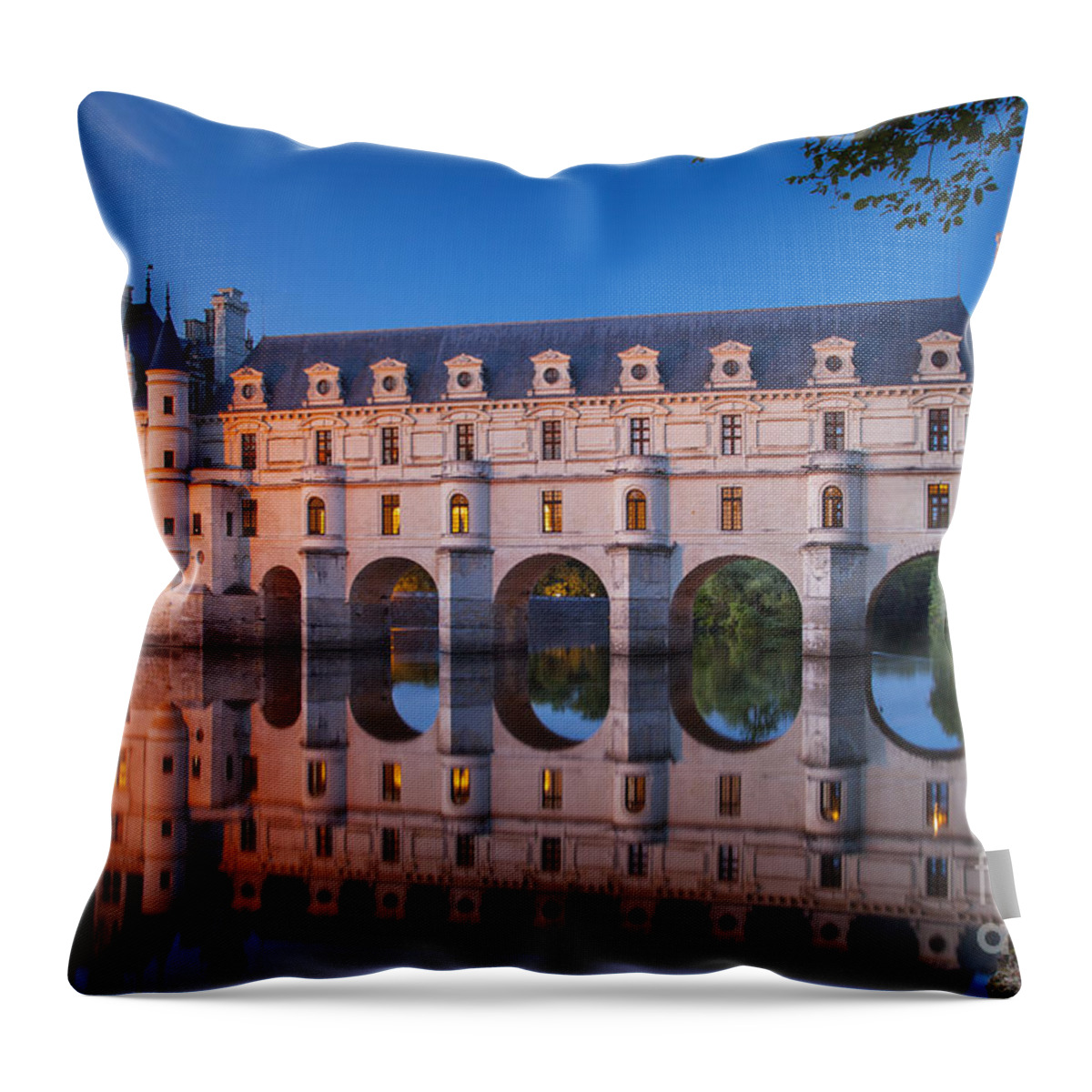 Chateau Chenonceau Throw Pillow featuring the photograph Chateau Chenonceau Night - Loire Valley France by Brian Jannsen
