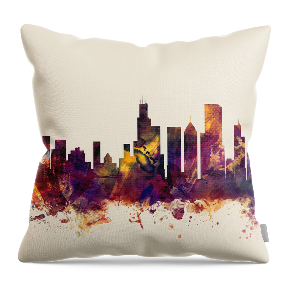 Chicago Throw Pillow featuring the digital art Chicago Illinois Skyline #8 by Michael Tompsett