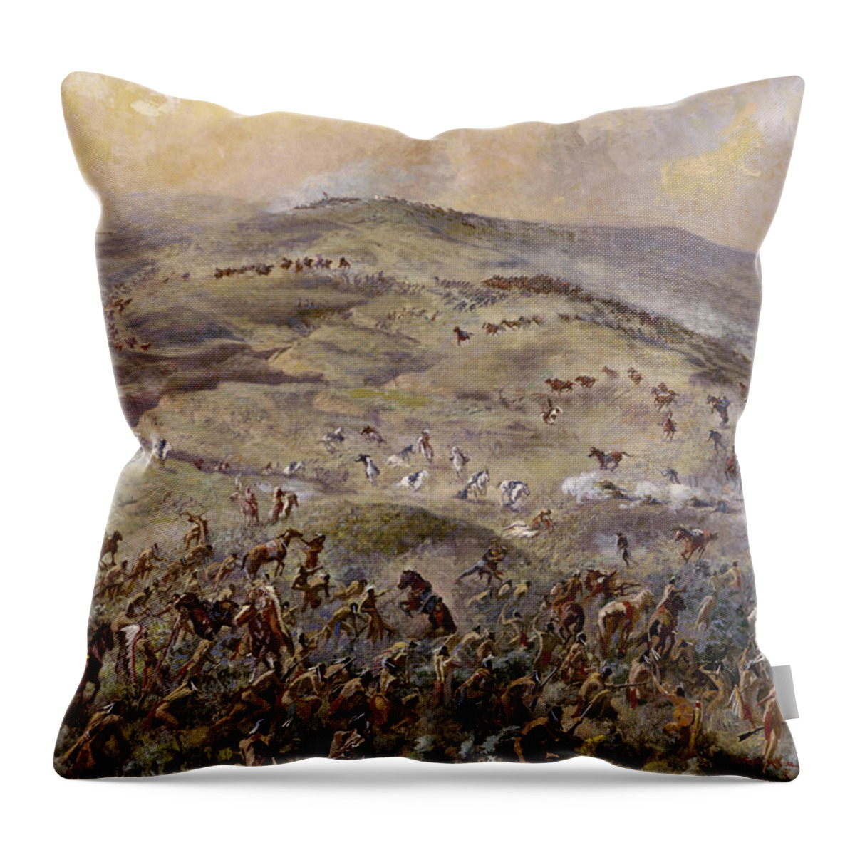 1876 Throw Pillow featuring the painting Little Bighorn, 1876 by Gayle Hoskins