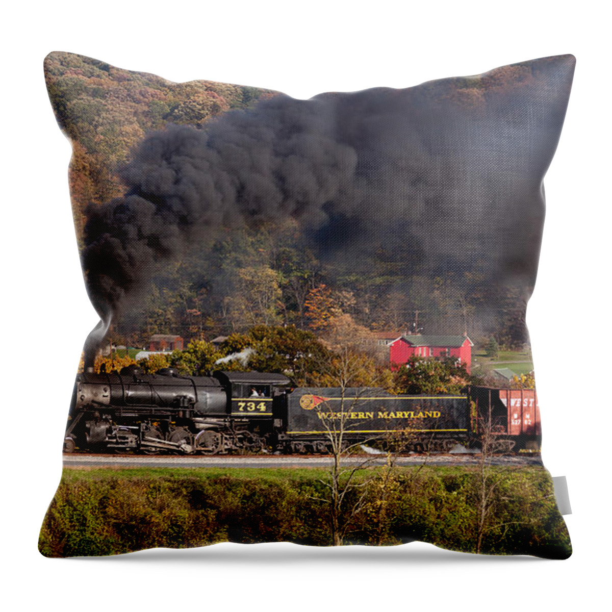 Antique Throw Pillow featuring the photograph WM Steam train powers along railway #8 by Steven Heap