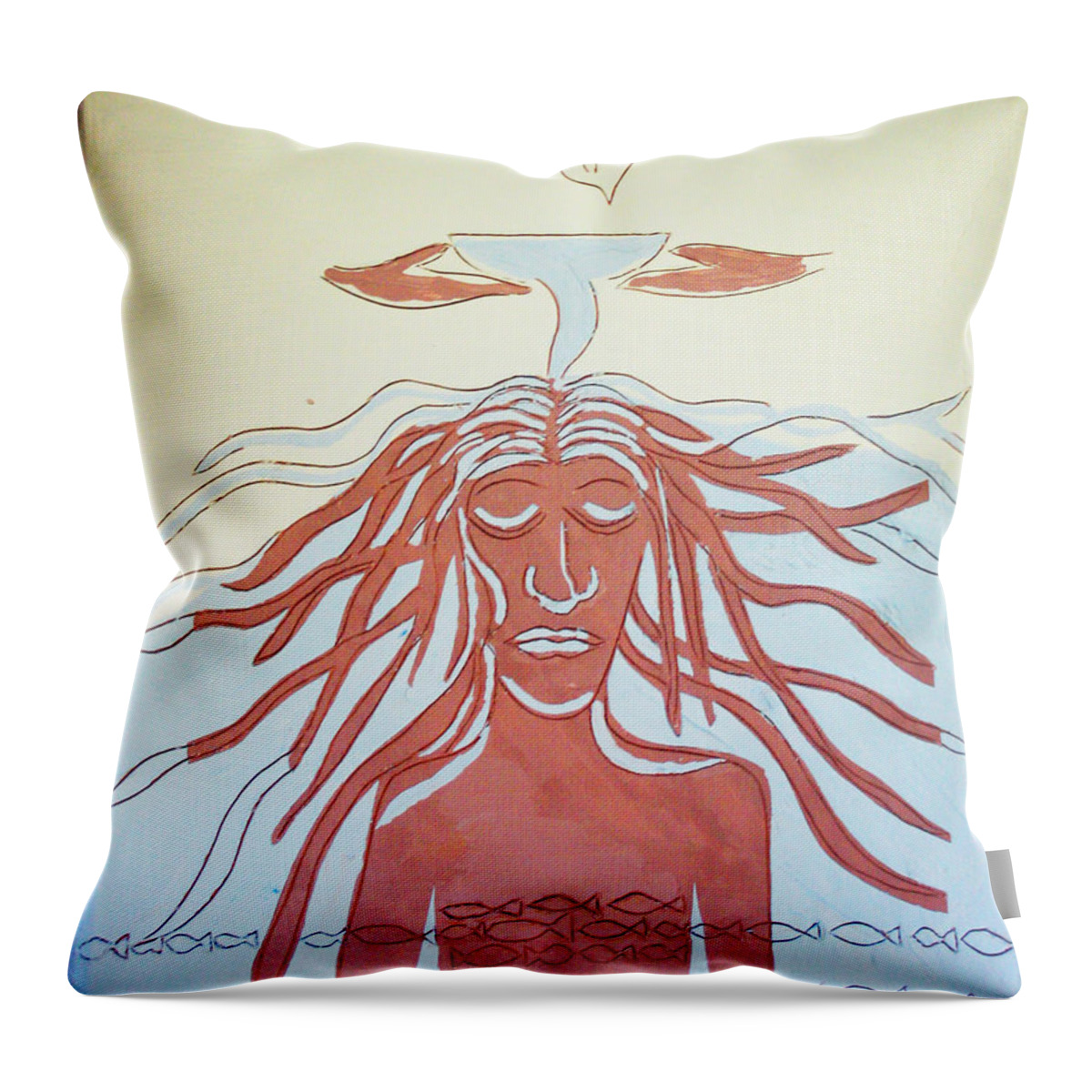 Jesus Throw Pillow featuring the painting Baptism of The Lord Jesus #9 by Gloria Ssali