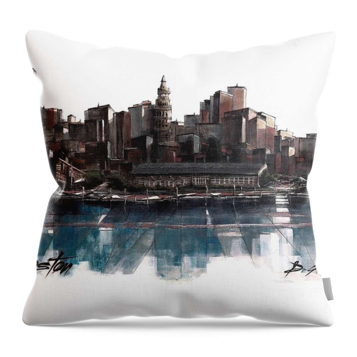 Fineartamerica.com Throw Pillow featuring the painting Boston Skyline #9 by Diane Strain