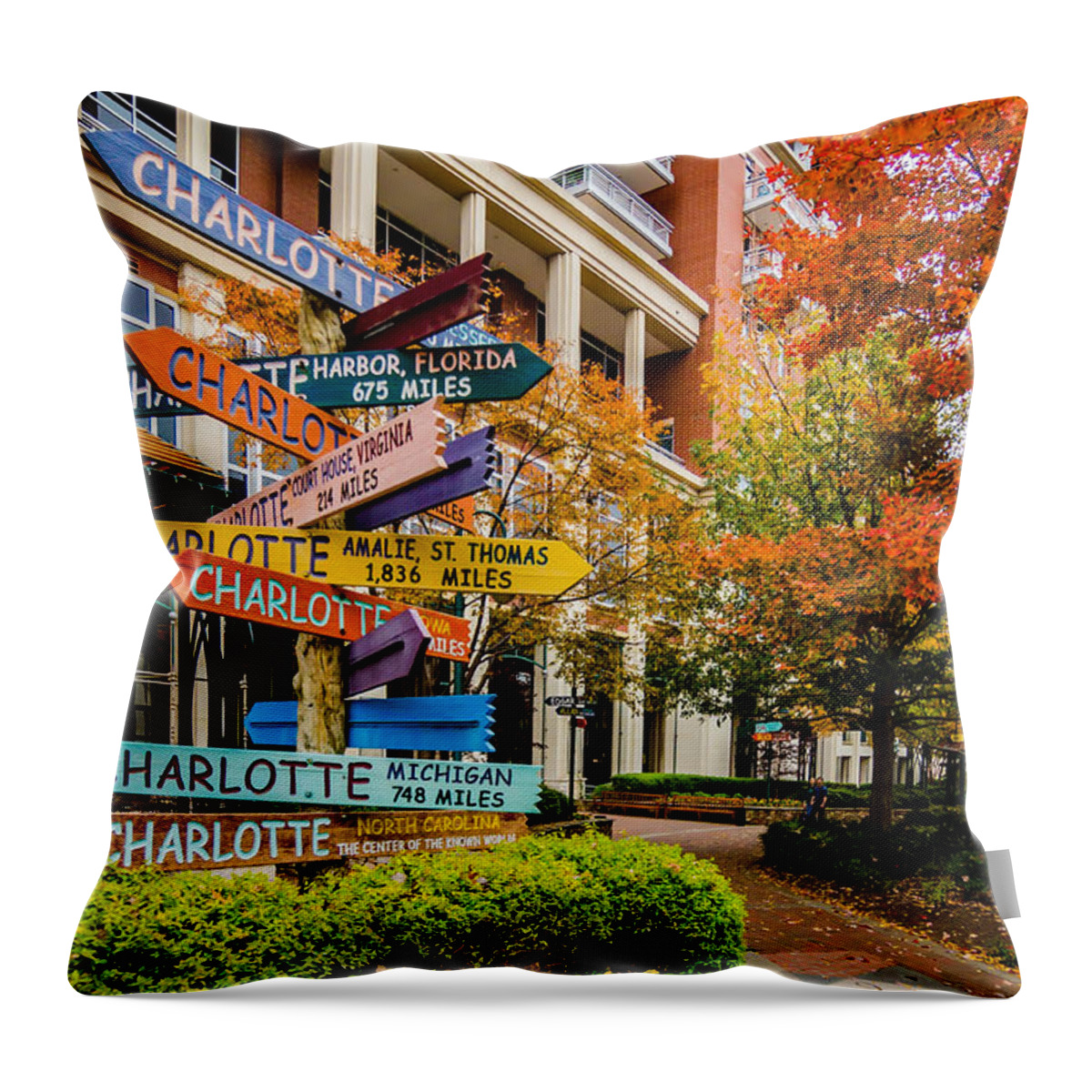 Autumn Throw Pillow featuring the photograph Charlotte City Skyline Autumn Season #9 by Alex Grichenko