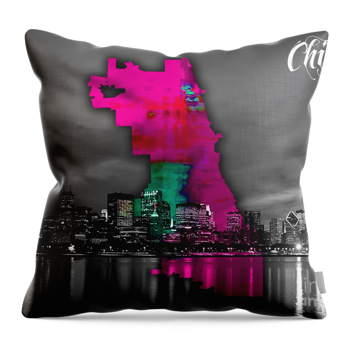 Chicago Art Throw Pillow featuring the mixed media Chicago Map and Skyline Watercolor #9 by Marvin Blaine