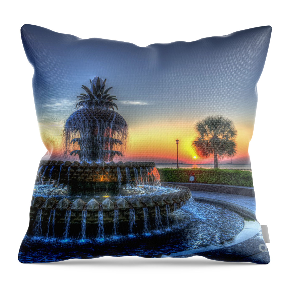 Pineapple Fountain Throw Pillow featuring the photograph Pineapple Glowing by Dale Powell
