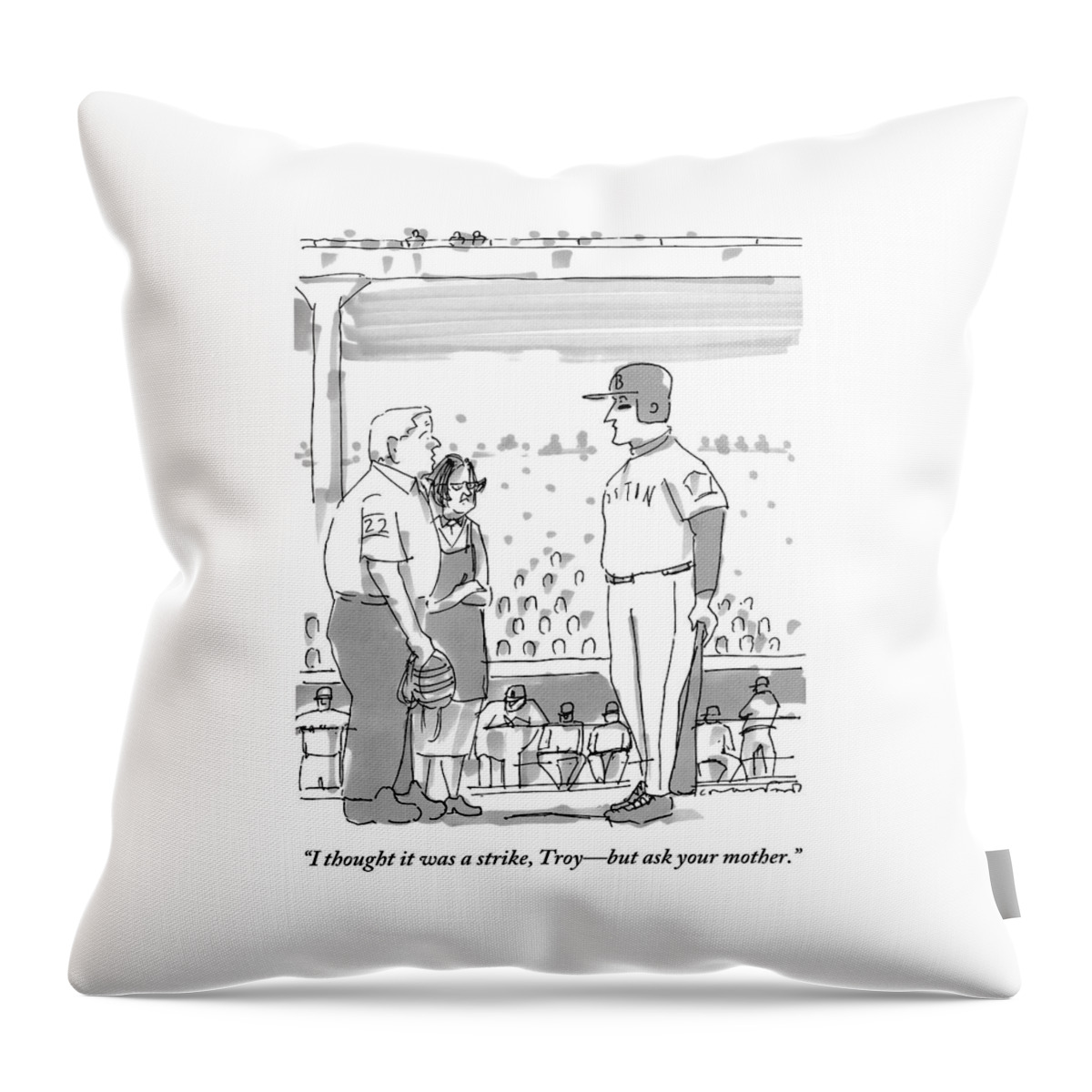 A Baseball Player Holding A Bat Stands In Front Throw Pillow