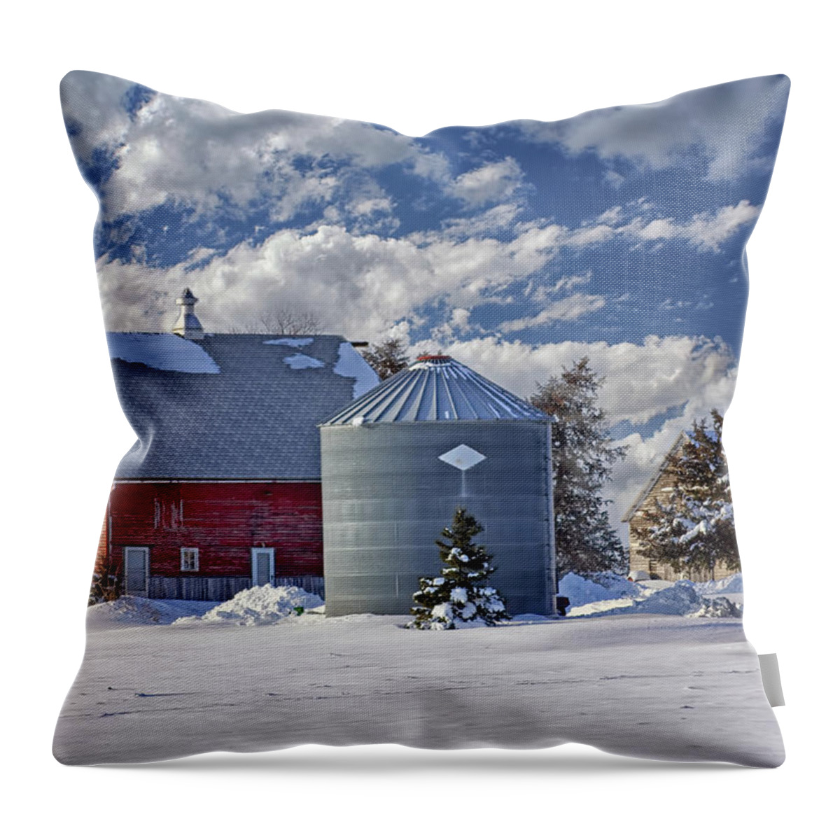 Red Barns Throw Pillow featuring the photograph A Beautiful Winter Day by Nikolyn McDonald