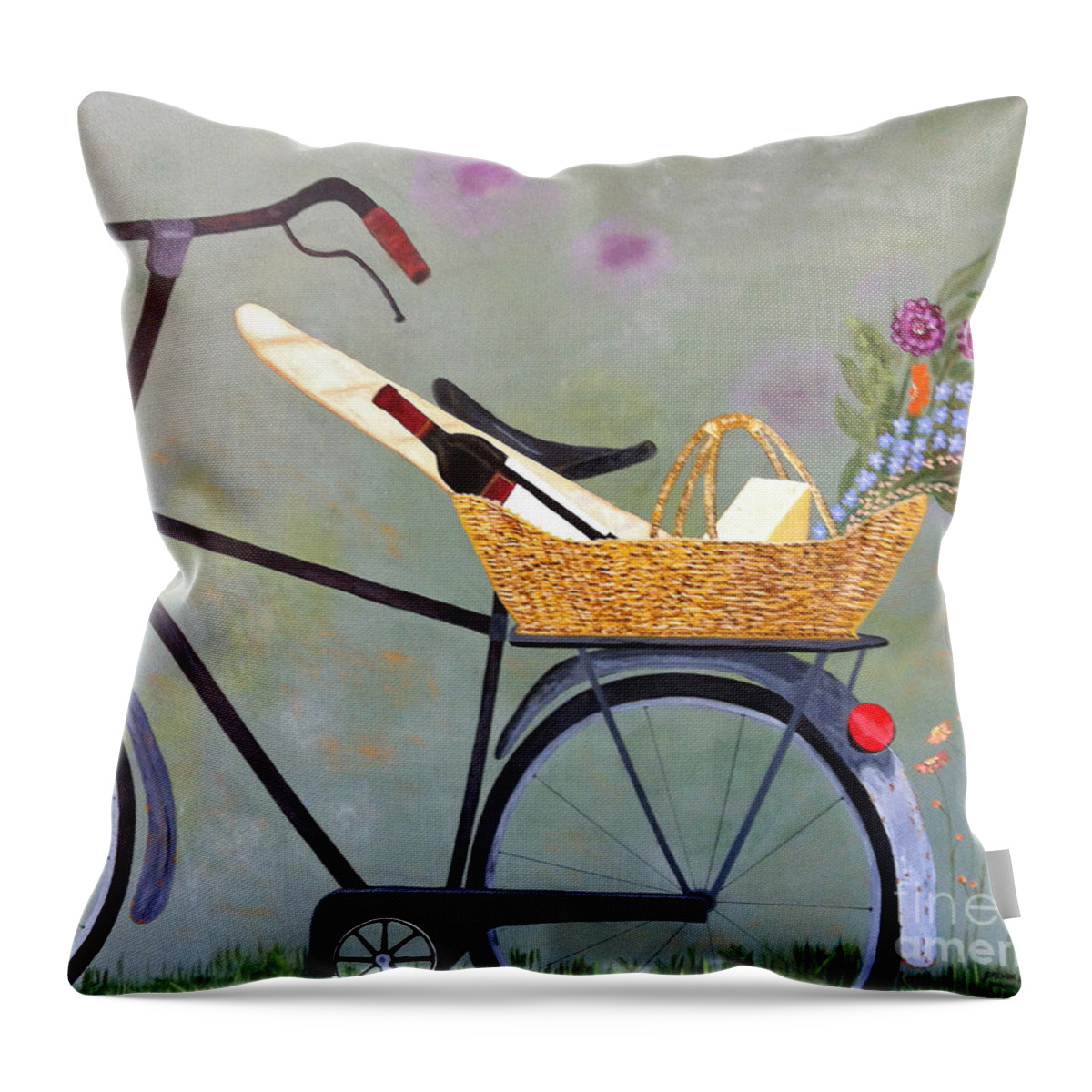 Bike Throw Pillow featuring the painting A Bicycle Break by Brenda Brown