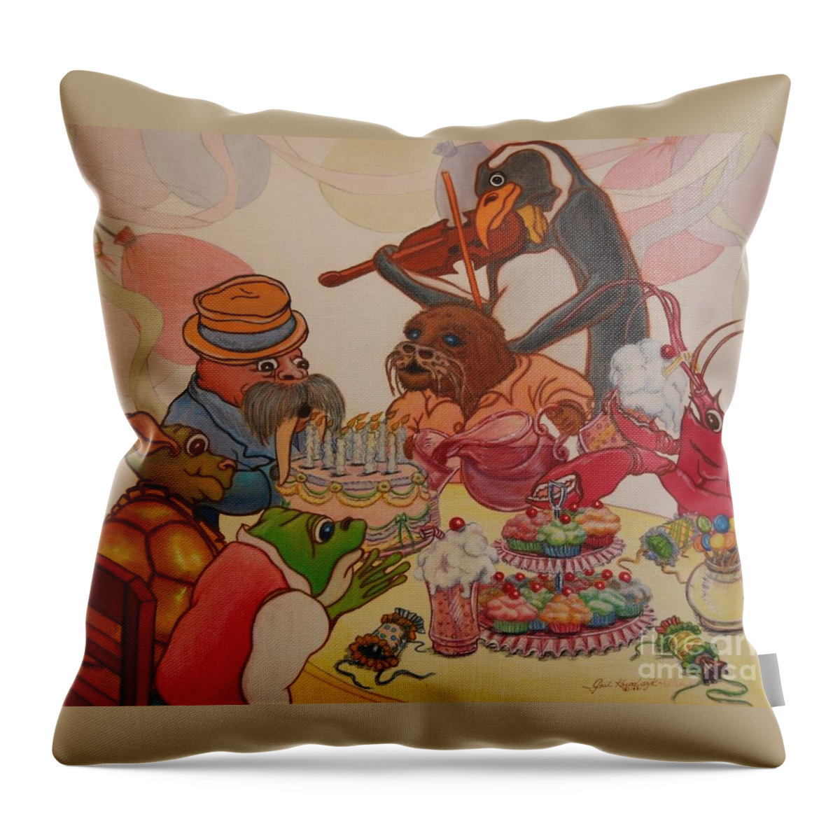 Birthday Throw Pillow featuring the painting A Birthday Surprise by Gail Allen