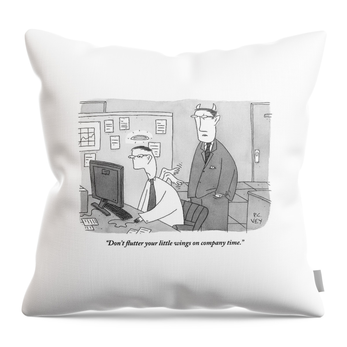 A Boss With Devil's Horns Speaks To An Employee Throw Pillow