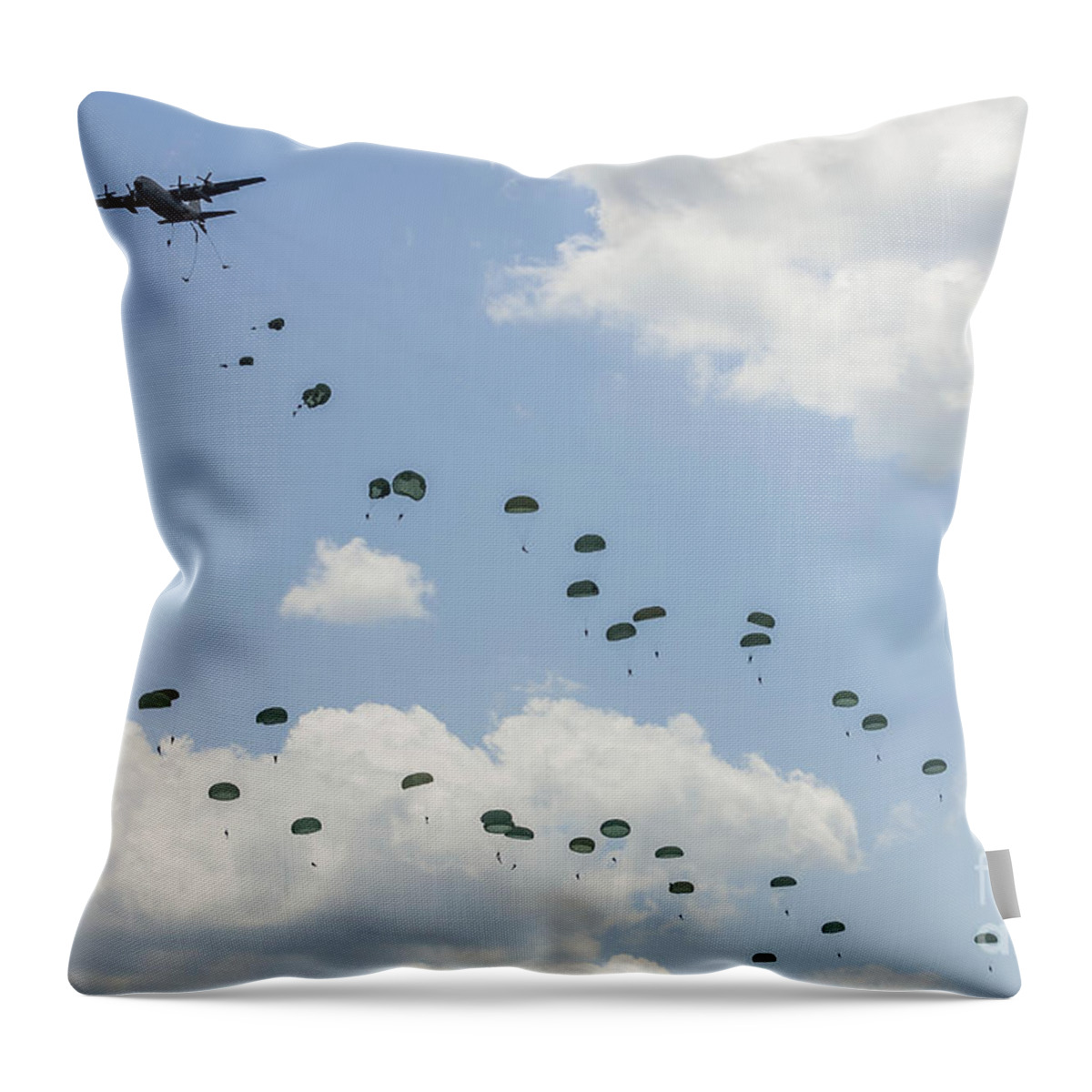 C-130 Throw Pillow featuring the photograph A C-130 Hercules Drop U.s. Army by Rob Edgcumbe