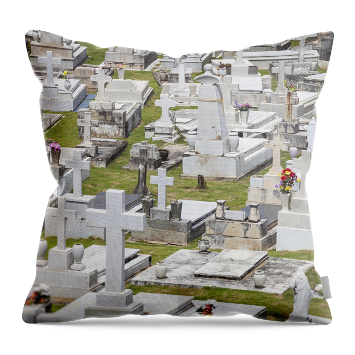 Del Morro Throw Pillow featuring the photograph A Cemetery In Old San Juan Puerto Rico by Bryan Mullennix