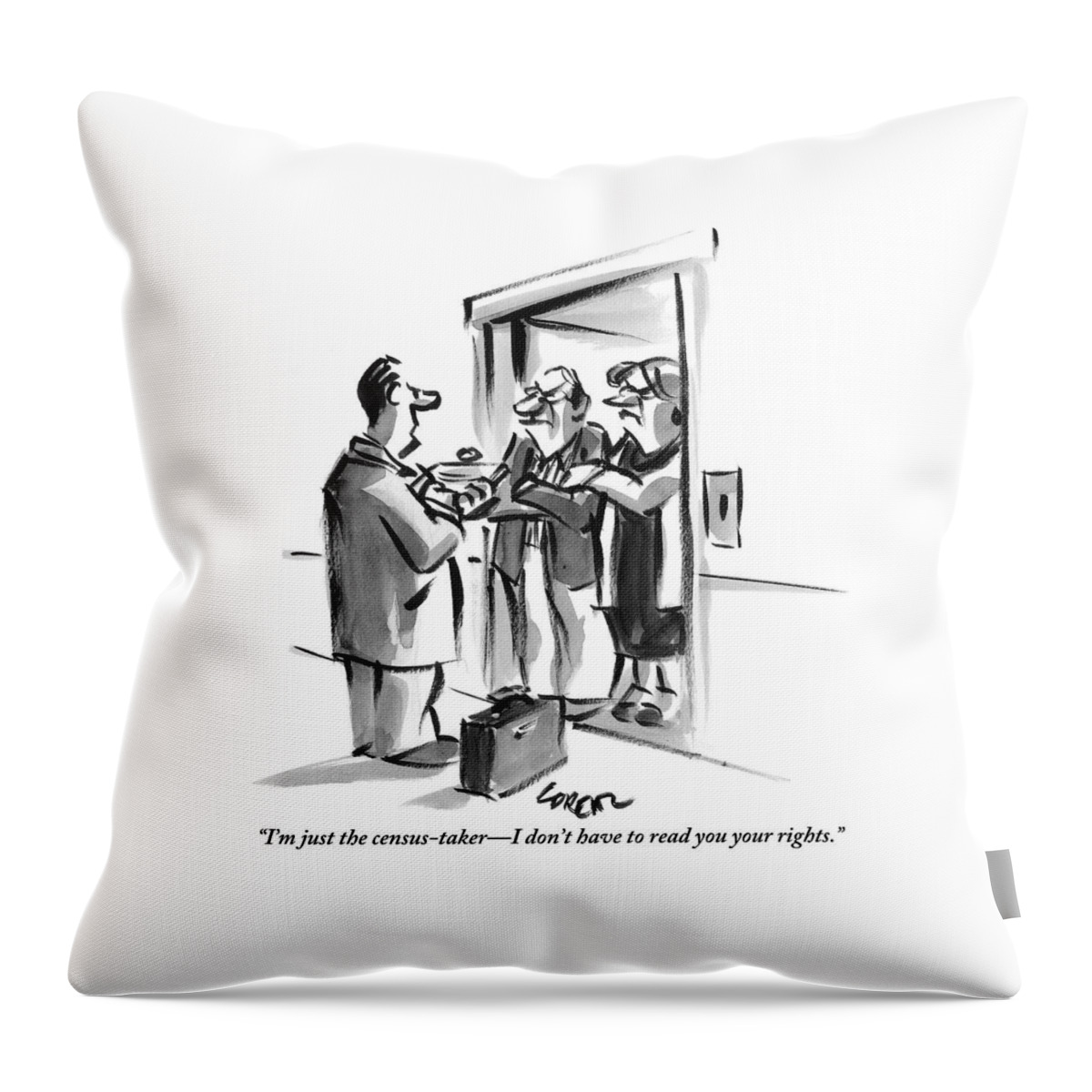 A Census Taker Is Seen Talking To A Couple Throw Pillow
