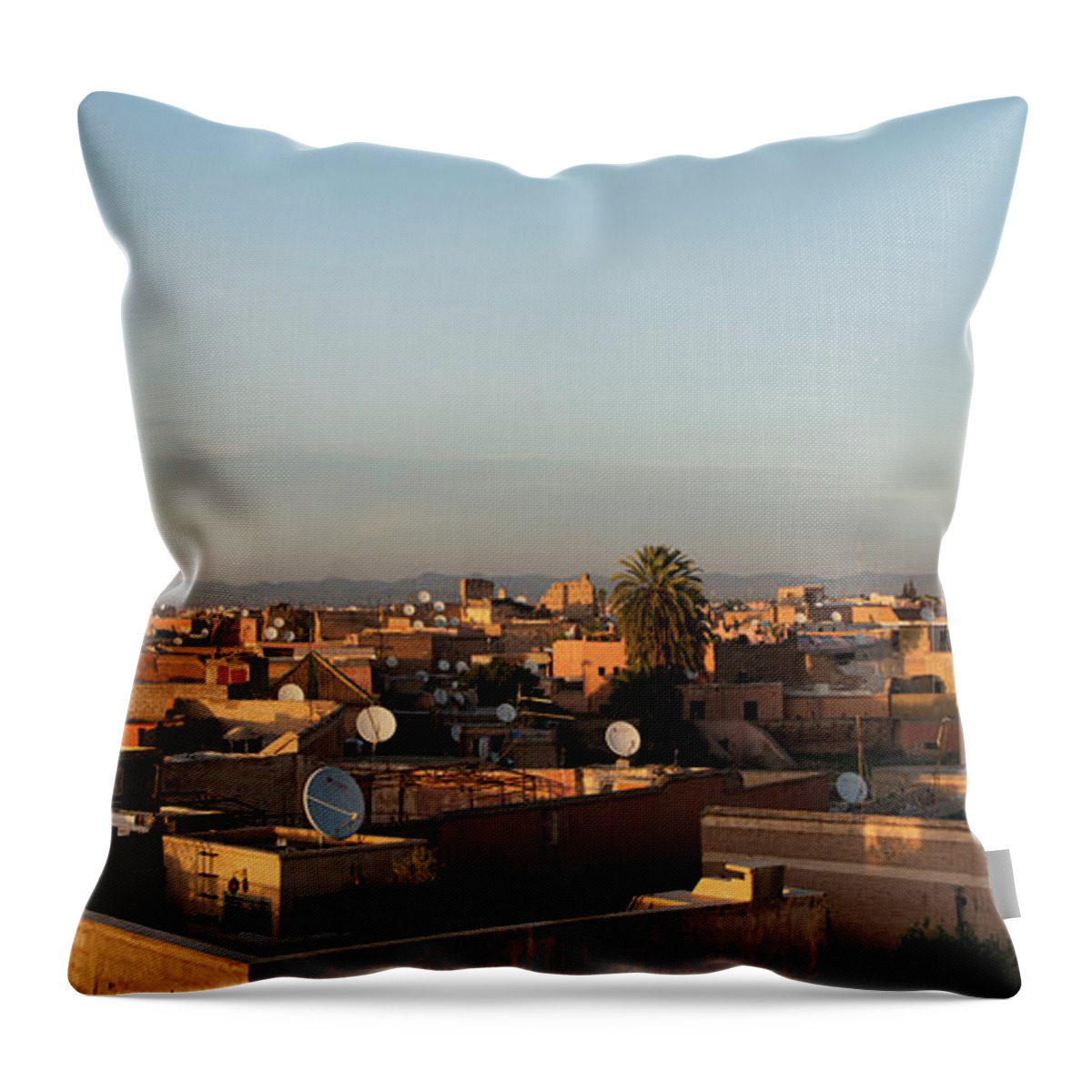 Dawn Throw Pillow featuring the photograph A City With Satellite Dishes On The by Keith Levit / Design Pics